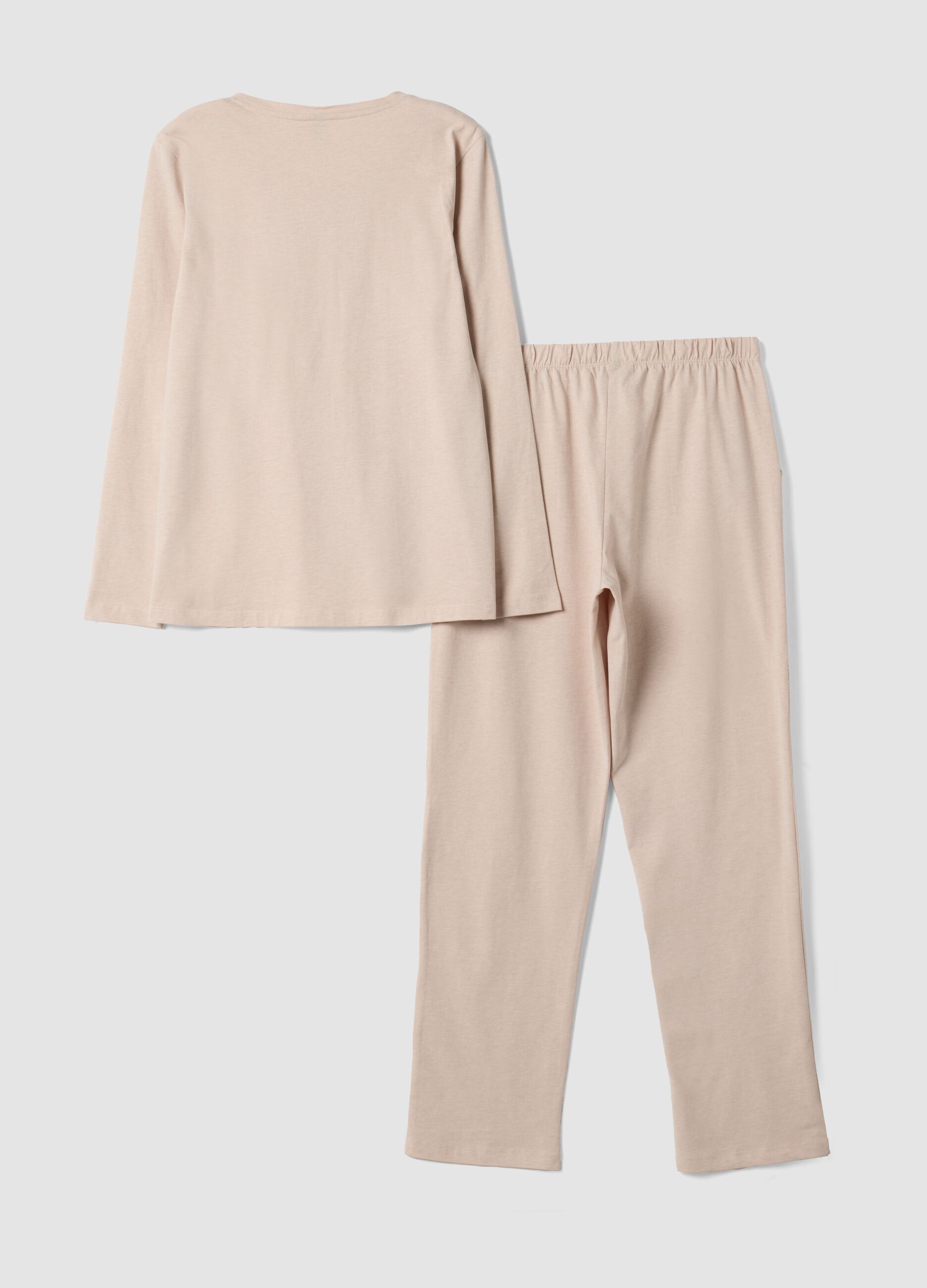 Beige organic cotton-blend pyjamas with Henley neckline