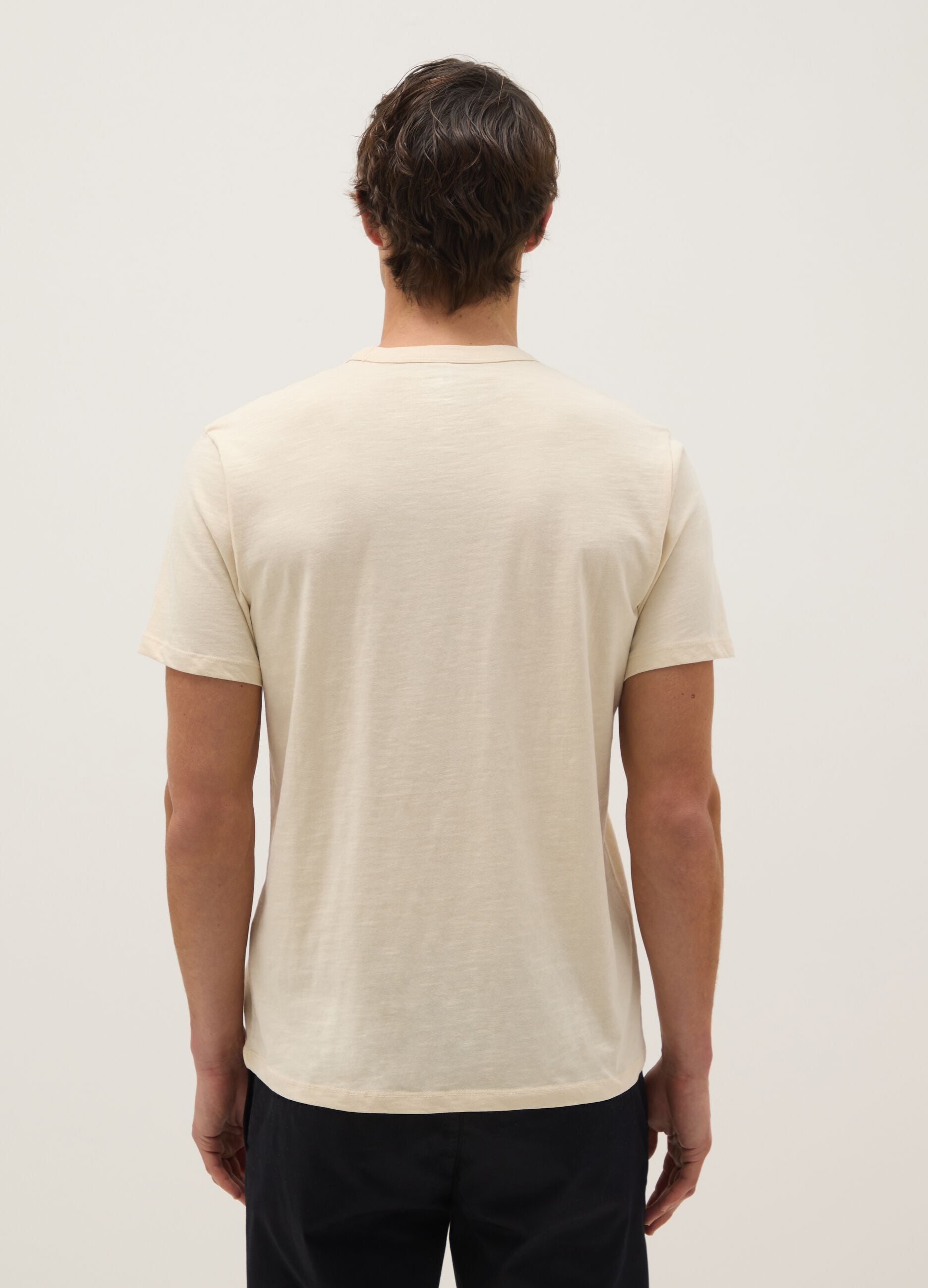 Beige short-sleeved pure cotton regular fit T-shirt
