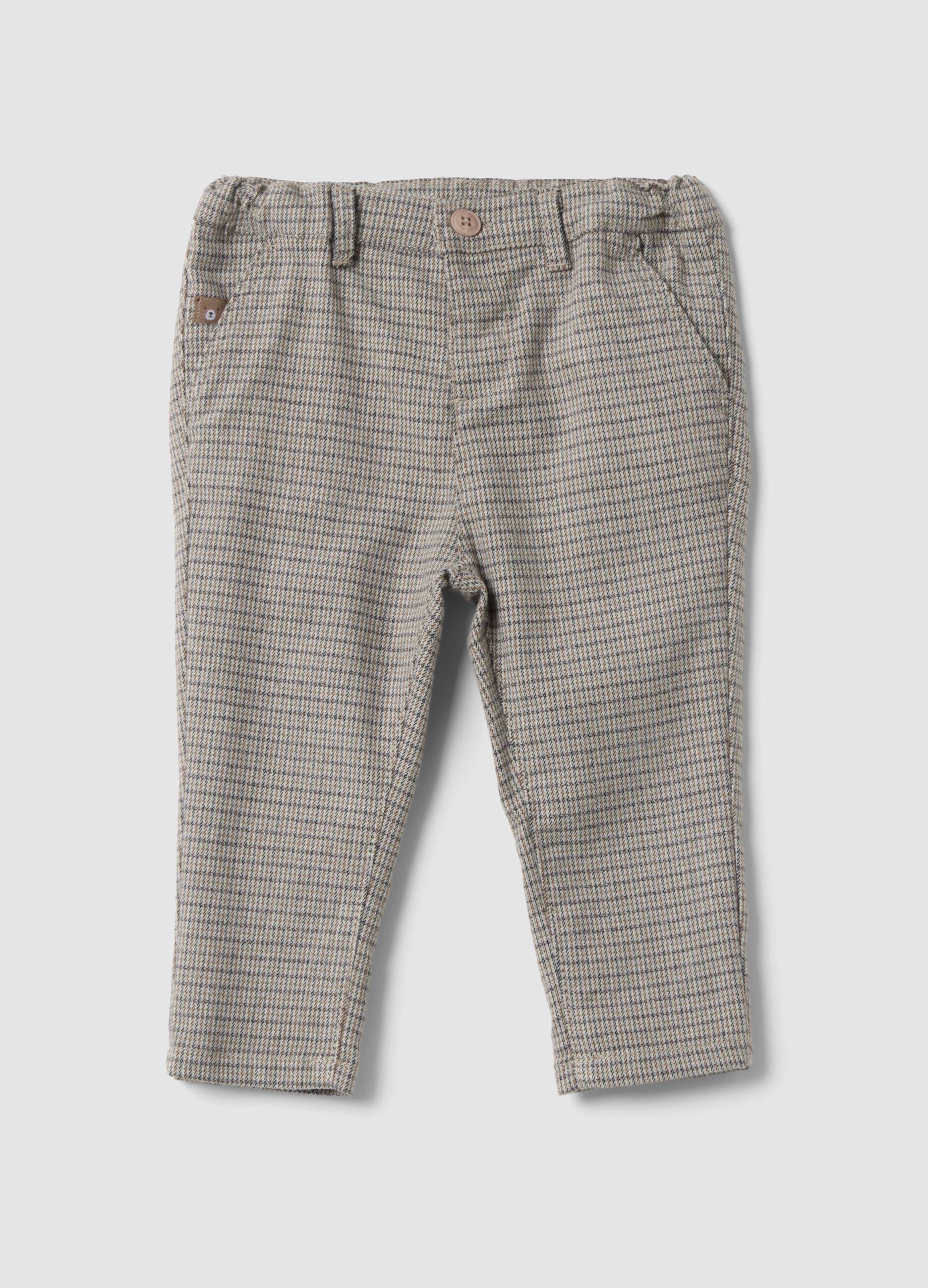 Grey patterned stretch viscose trousers, regular fit