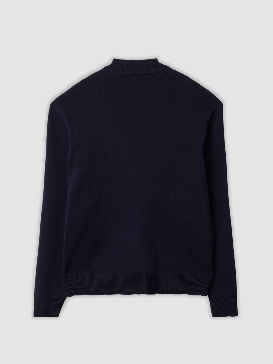 Blue pure cotton zip jacket with knitted sleeves, regular fit_2
