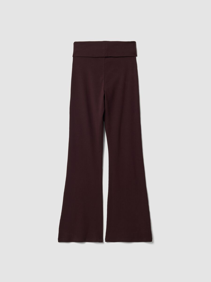 Brown ribbed pure cotton flared leggings_6