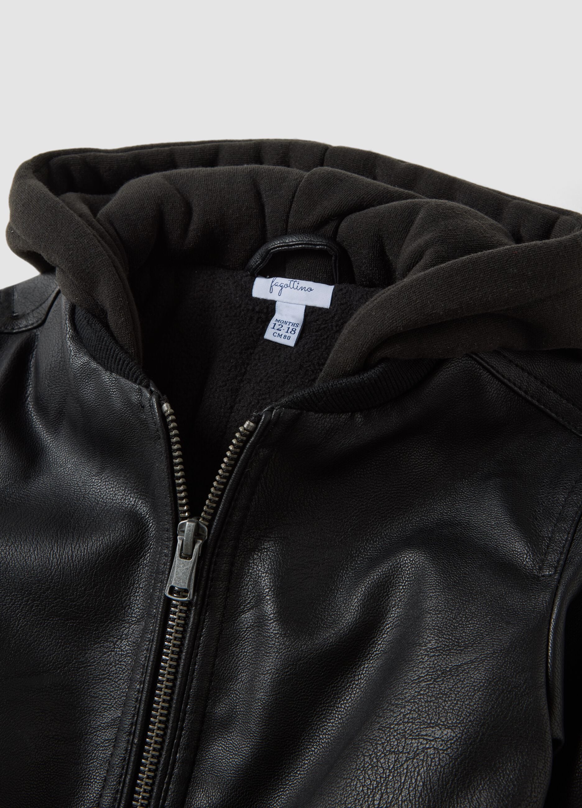 Black padded hooded zip-up bomber jacket for boys