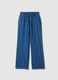 Wide leg blue denim pure cotton trousers with elastic waistband_4