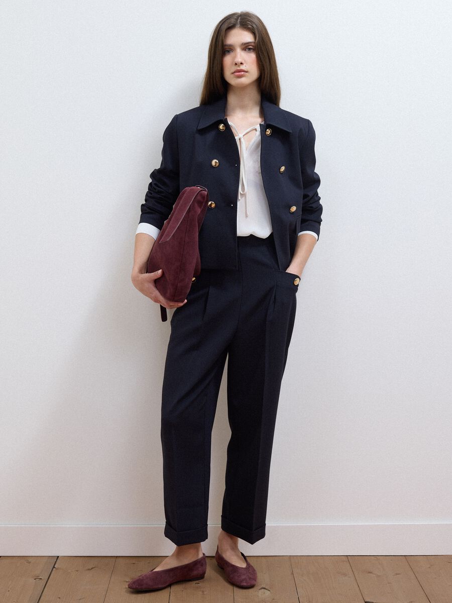 Black stretch viscose trousers with regular tapered fit_0