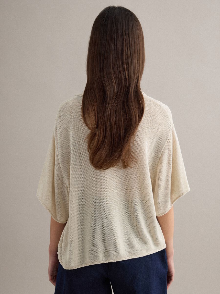 Beige Regular Fit Polo with Elbow-Length Sleeves_3