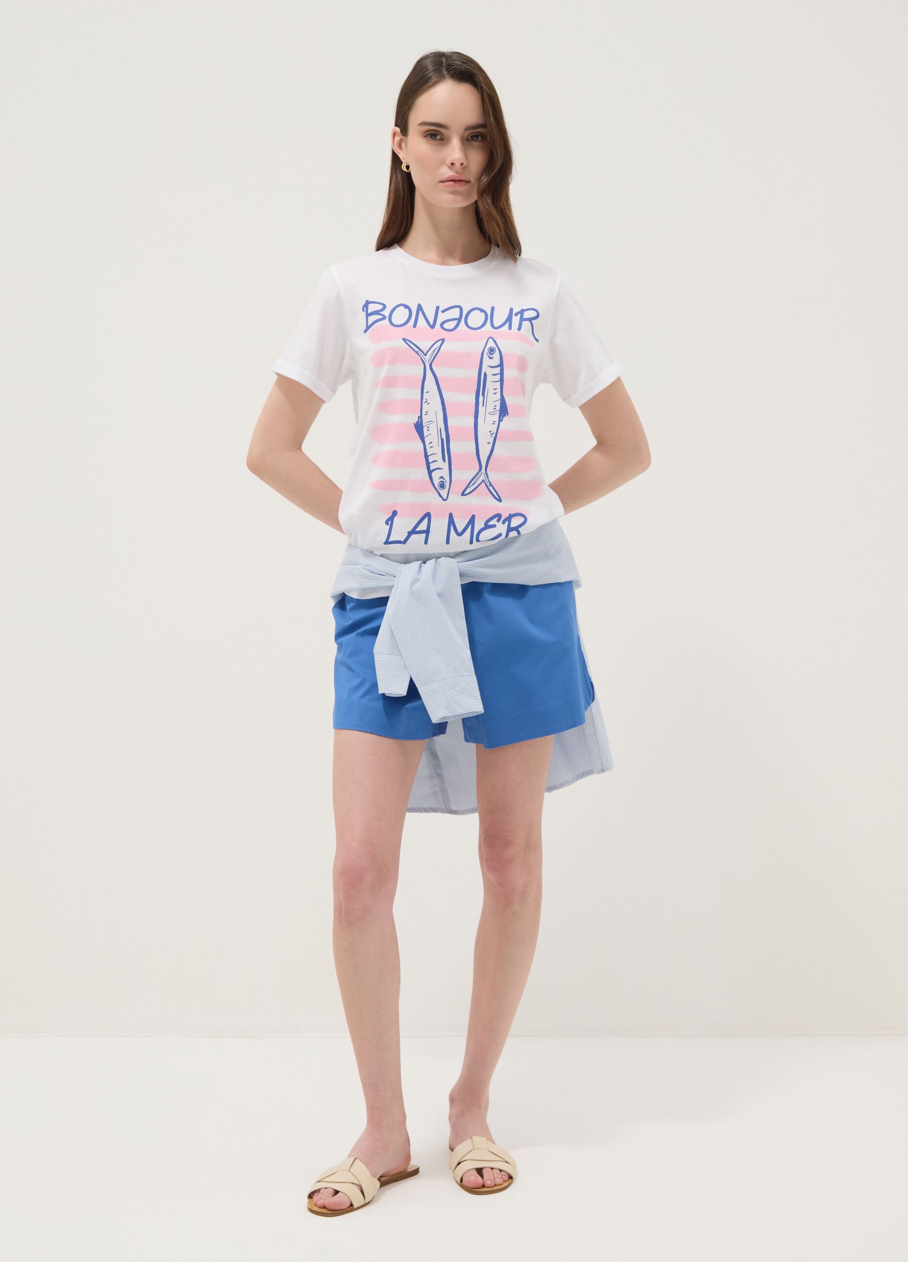 Blue stretch cotton shorts