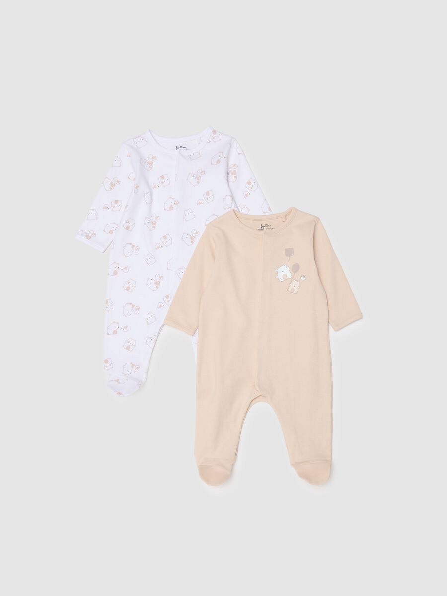 Multi-coloured pure cotton baby sleepsuits twin pack_0