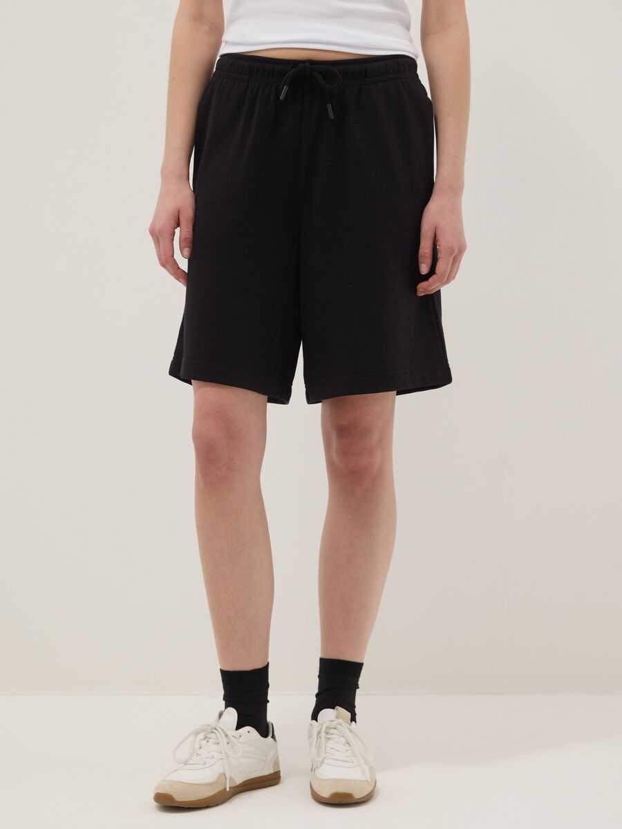 Black cotton-blend regular-fit shorts with elasticated waist_1