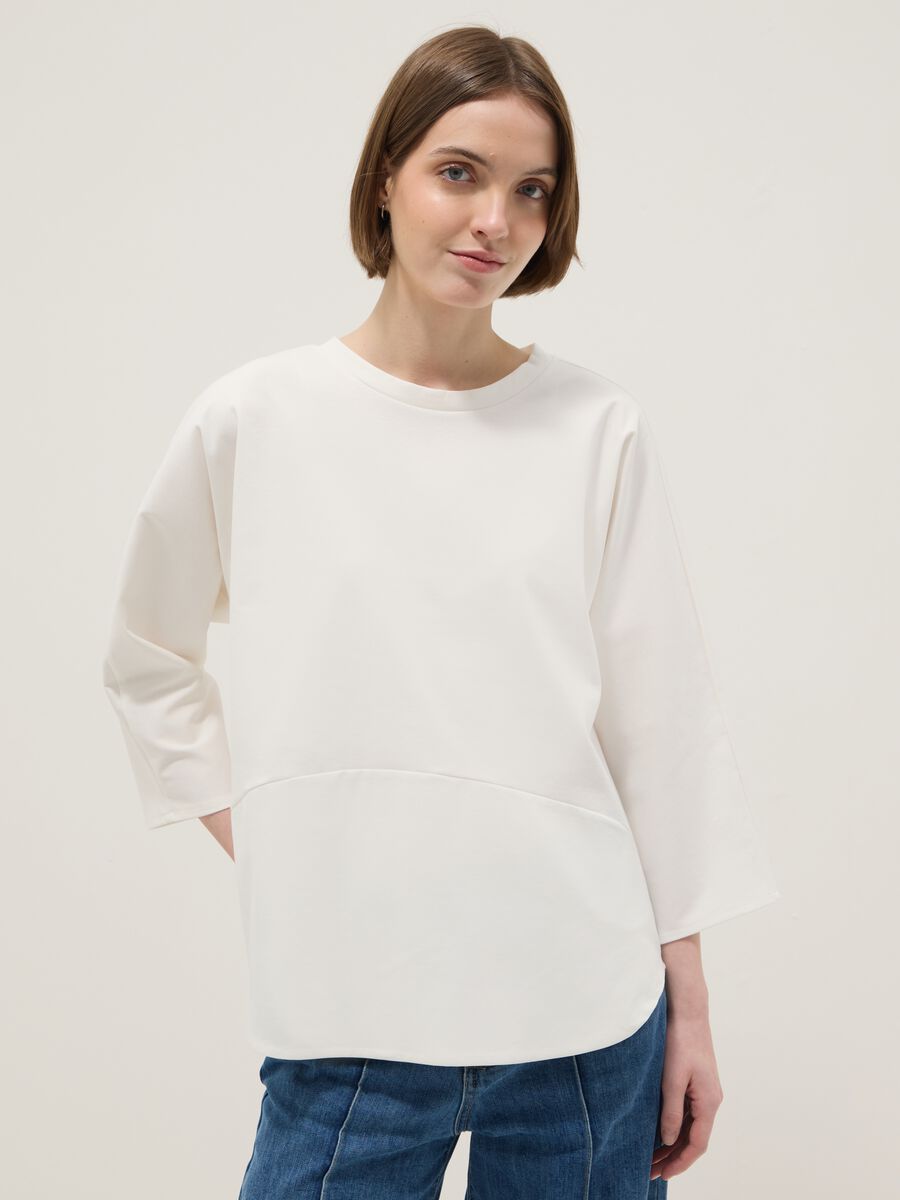White regular fit stretch cotton-blend T-shirt_0