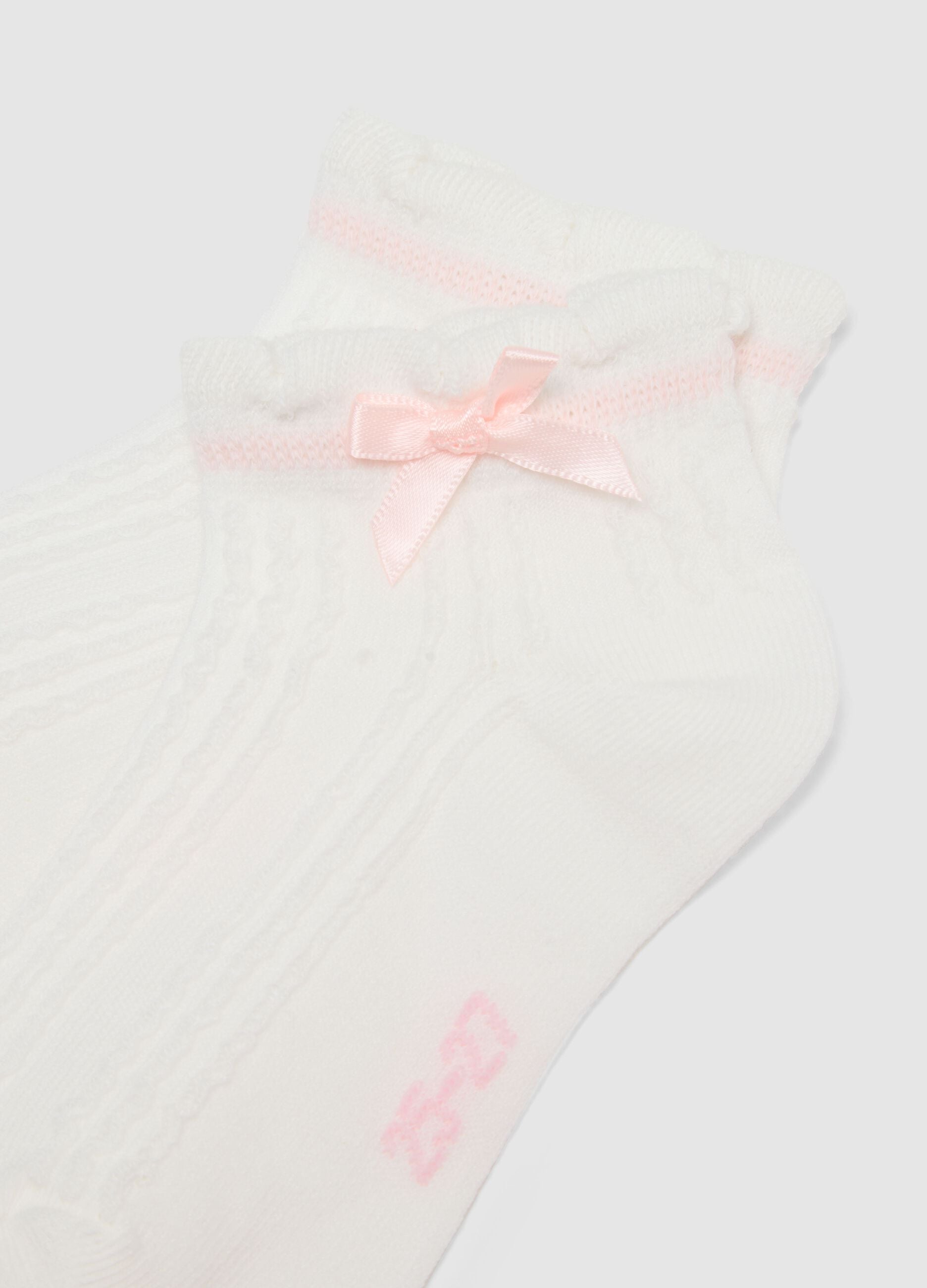 Twin pack girls' white cotton blend socks with bow