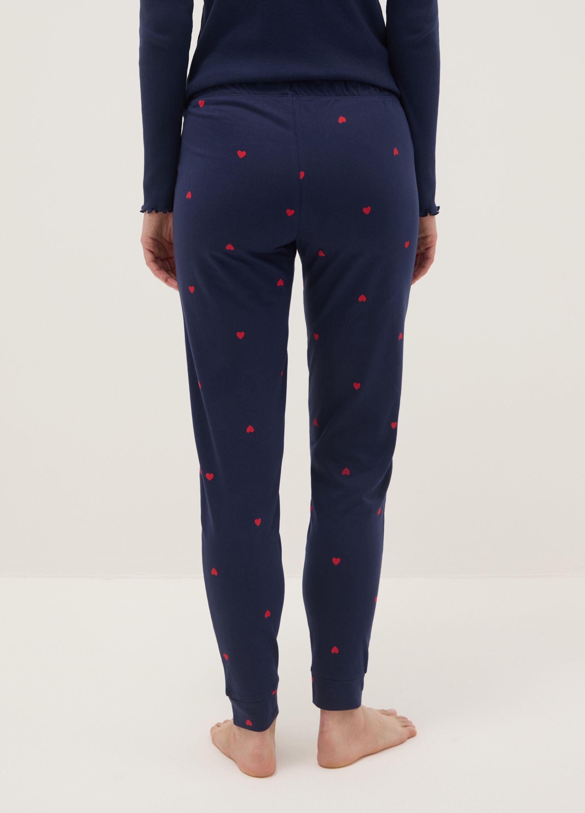 Blue pure cotton regular fit pyjama trousers with little hearts