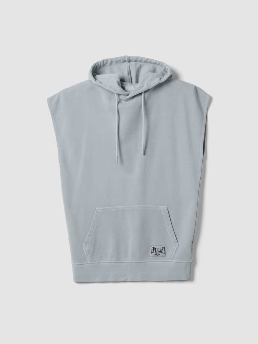 Grey cotton blend sleeveless hoodie regular fit_4