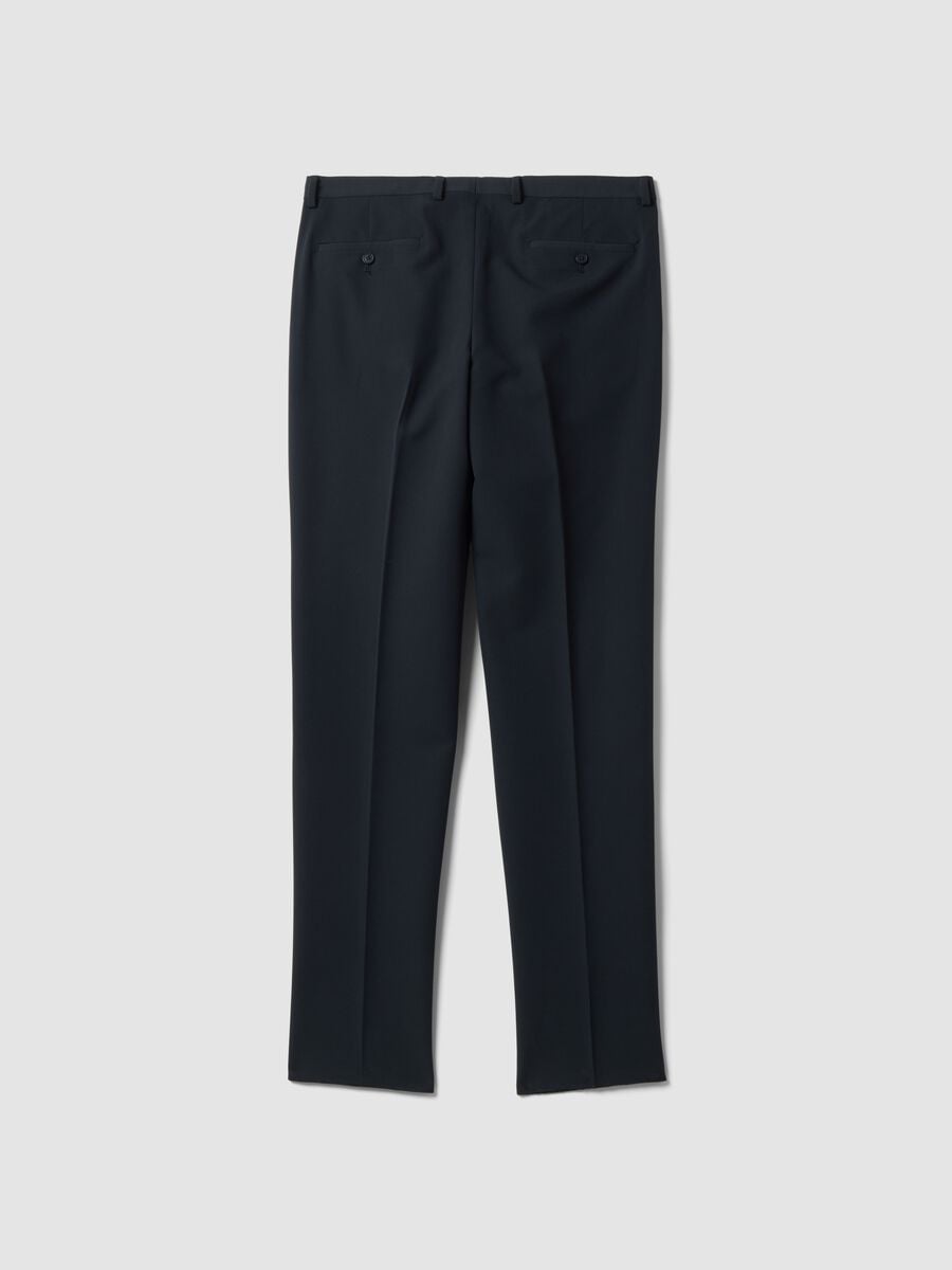 Pantaloni formali blu in twill di viscosa elasticizzata slim fit_6