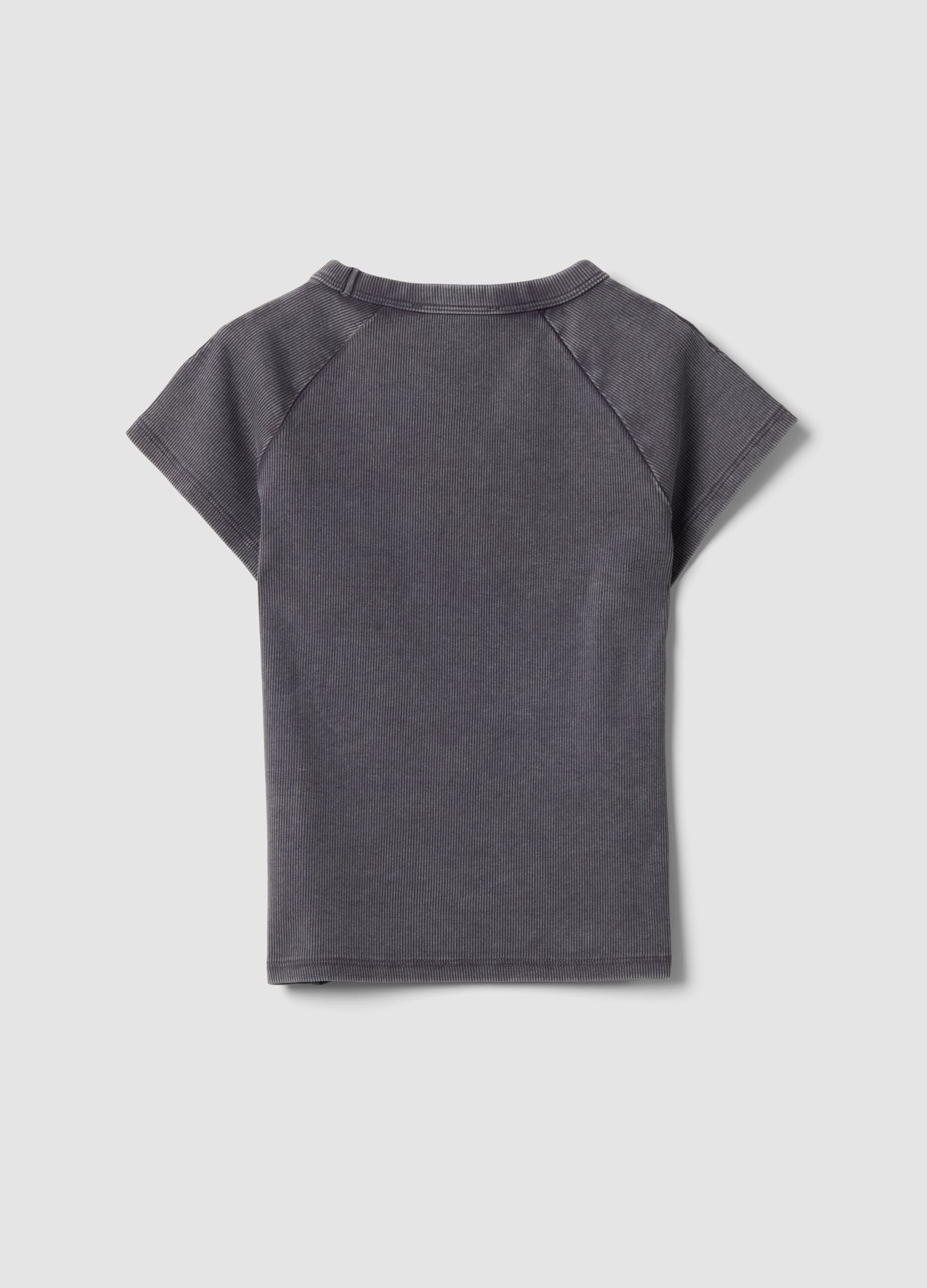 Grey fitted ribbed stretch cotton T-shirt with Detroit lettering