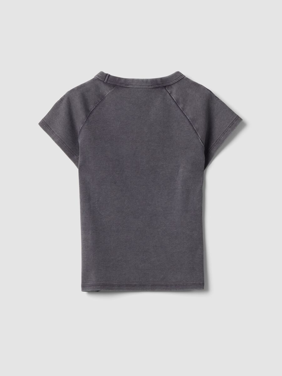 Grey fitted ribbed stretch cotton T-shirt with Detroit lettering_5