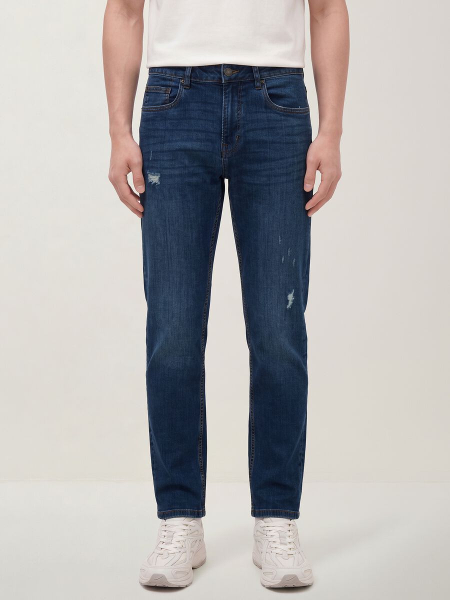Dark blue stretch cotton denim jeans, regular fit_1
