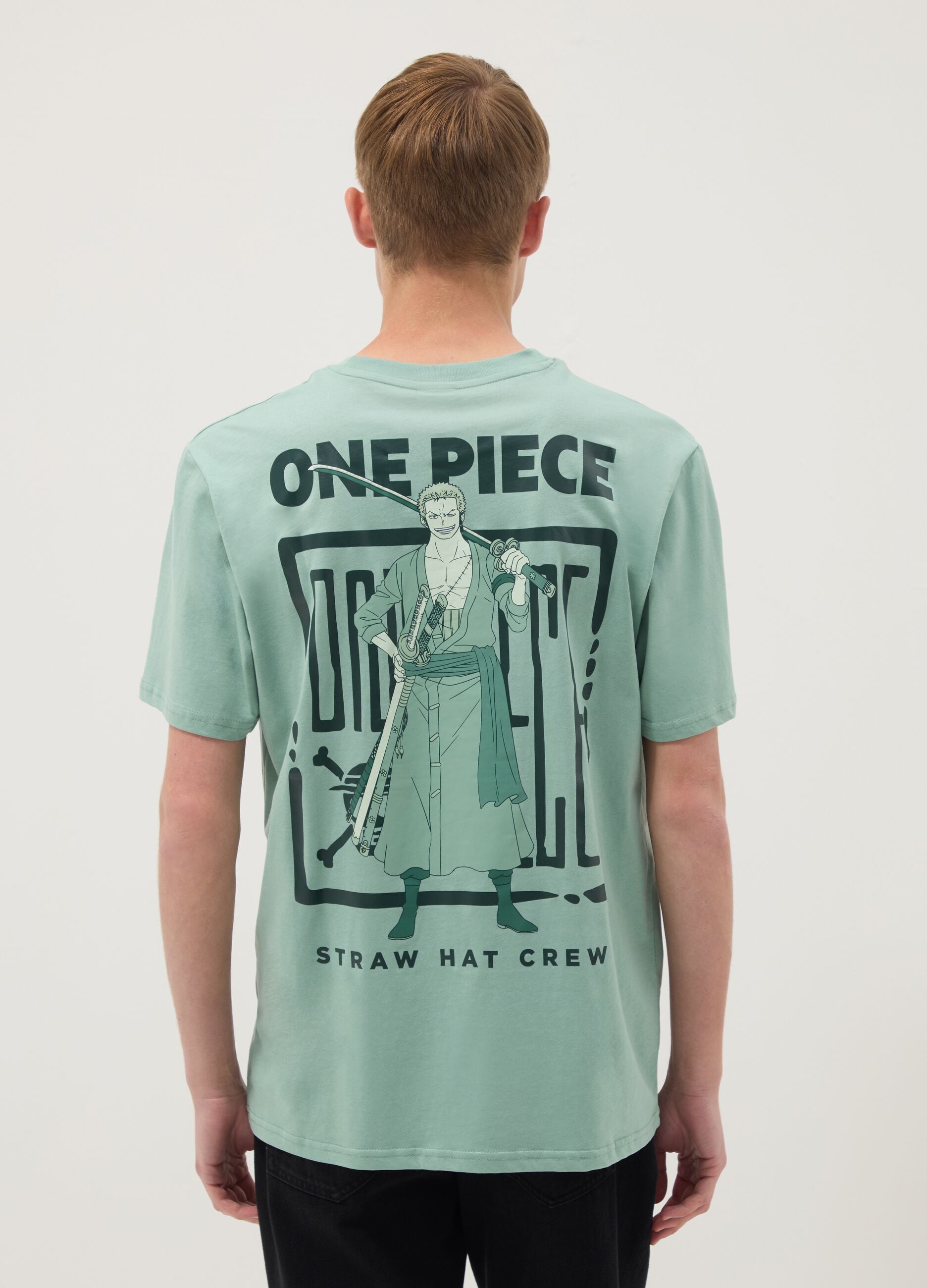 Green pure cotton One Piece slogan T-shirt, relaxed fit