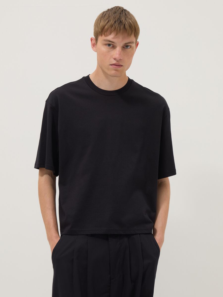 Black pure cotton short-sleeve T-shirt_1