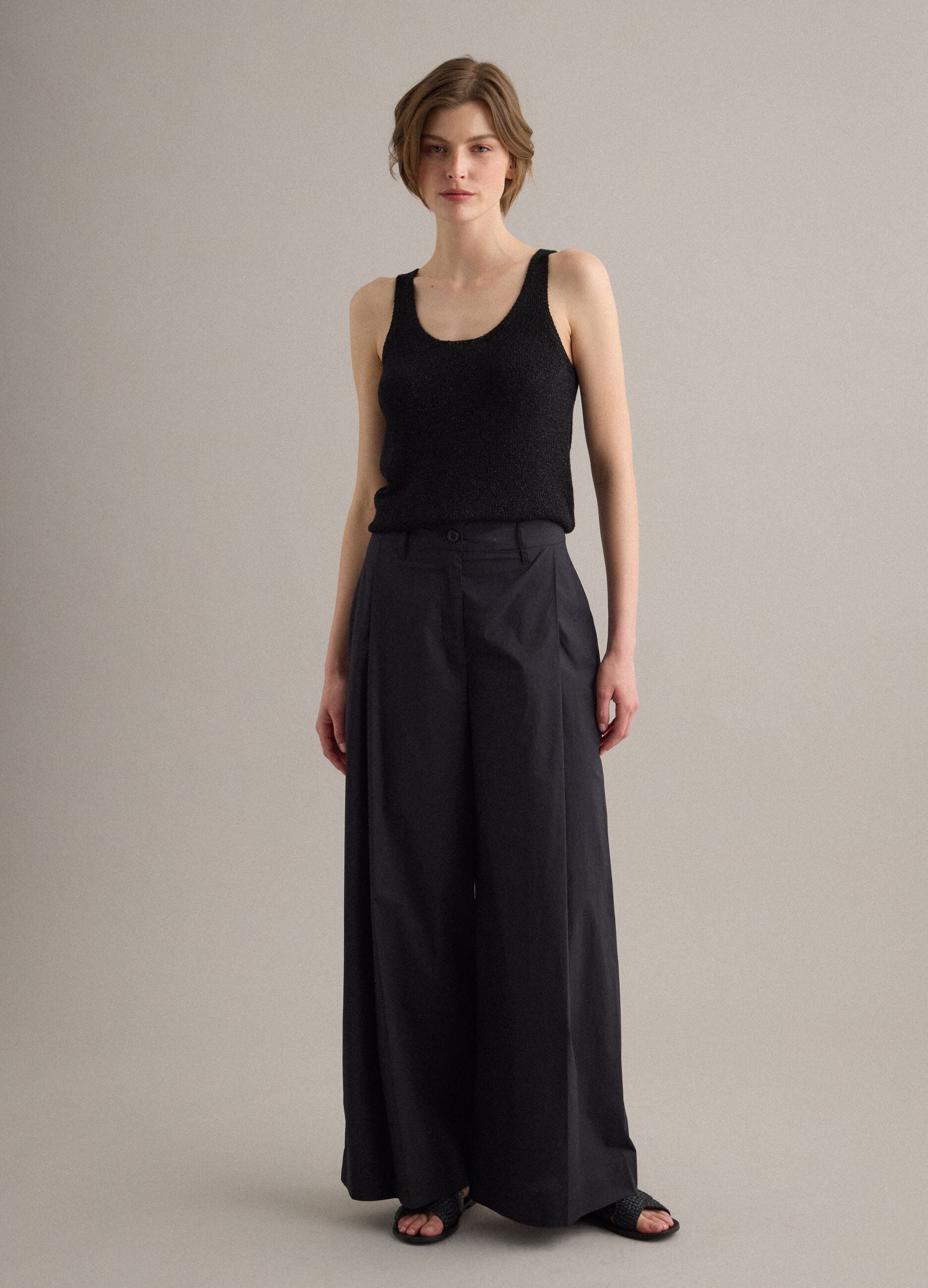 Black viscose-blend glitter tank top, regular fit