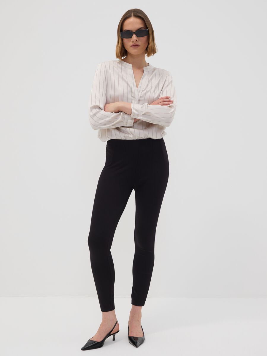 Black slim-fit stretch viscose Milano-knit leggings_0