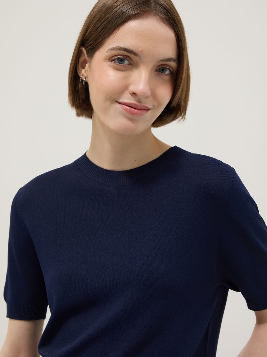 T-shirt in misto viscosa blu regular fit_3