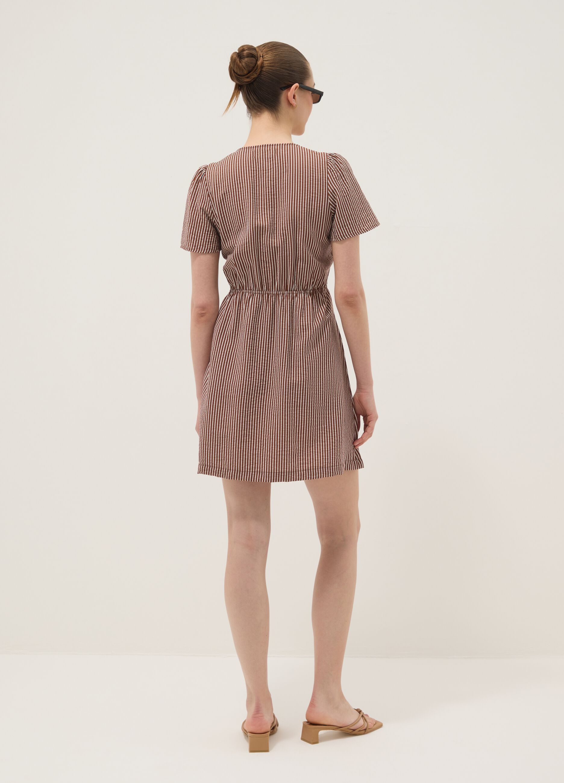 Brown striped viscose-blend shirt dress