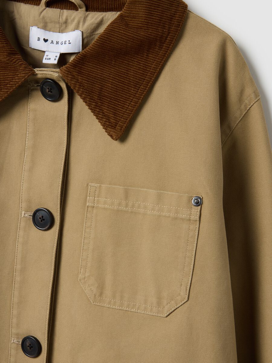 Regular fit beige pure cotton jacket with contrast collar_5