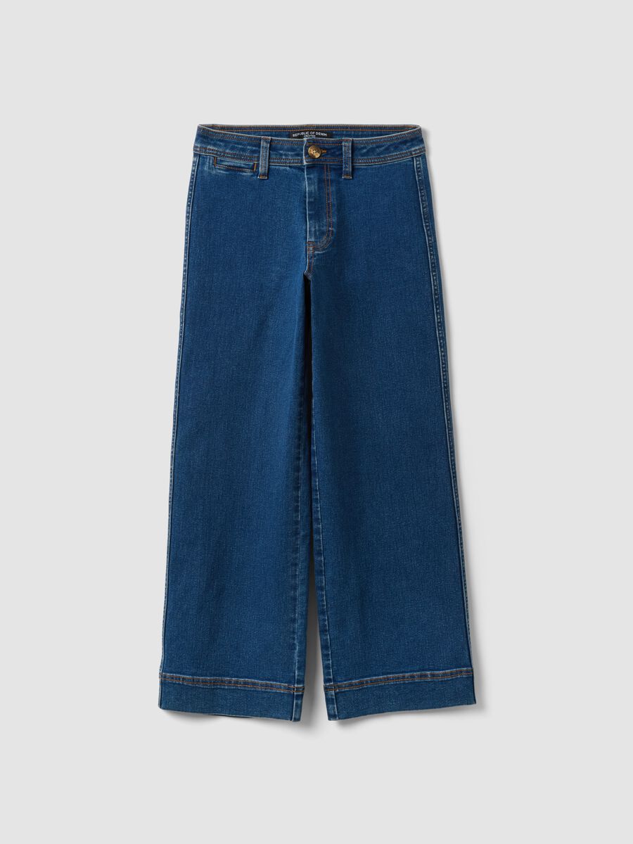 Blue wide-leg stretch cotton jeans_4