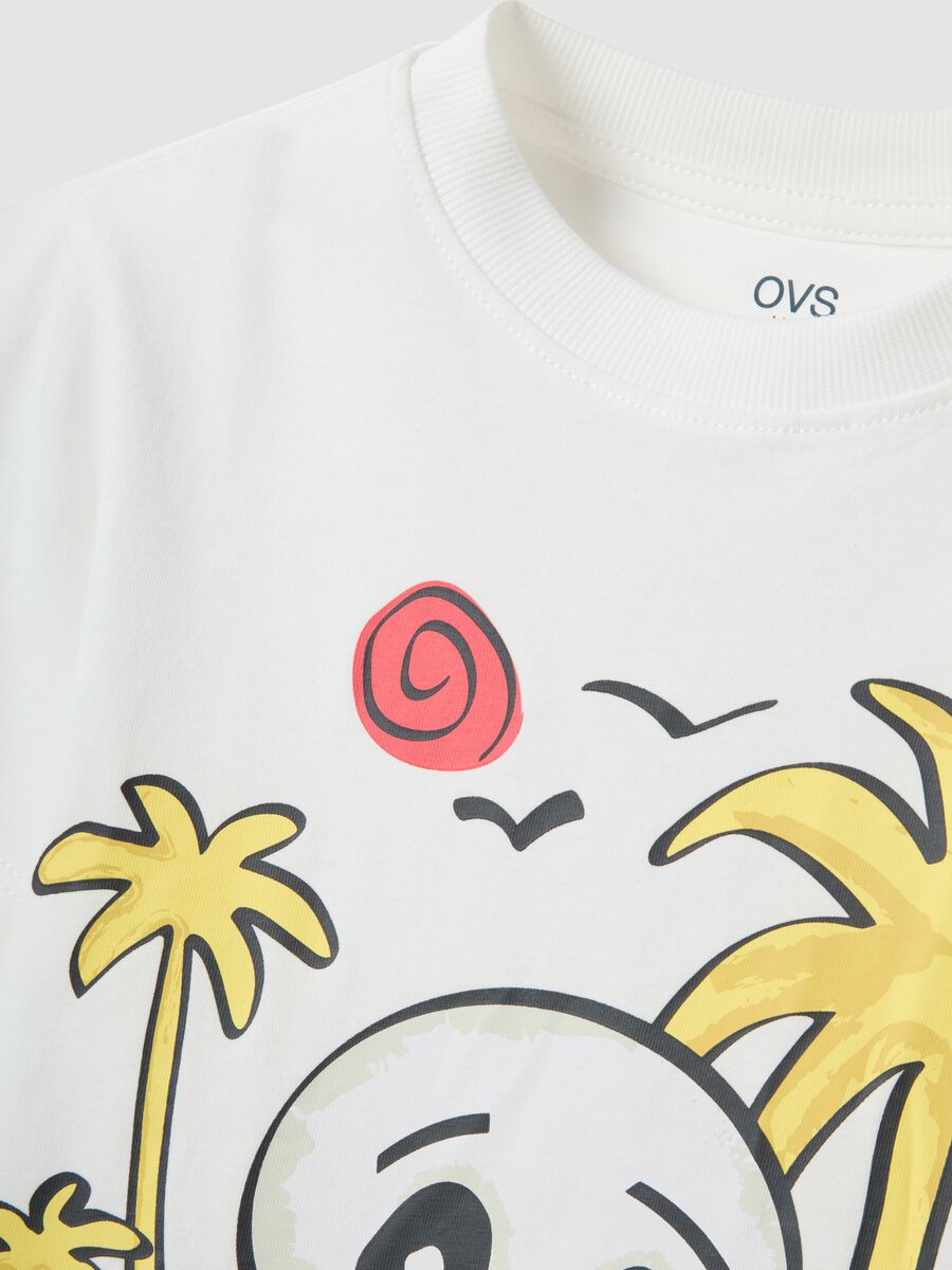 T-shirt bianca in puro cotone con stampa surf per bambino regular fit_2