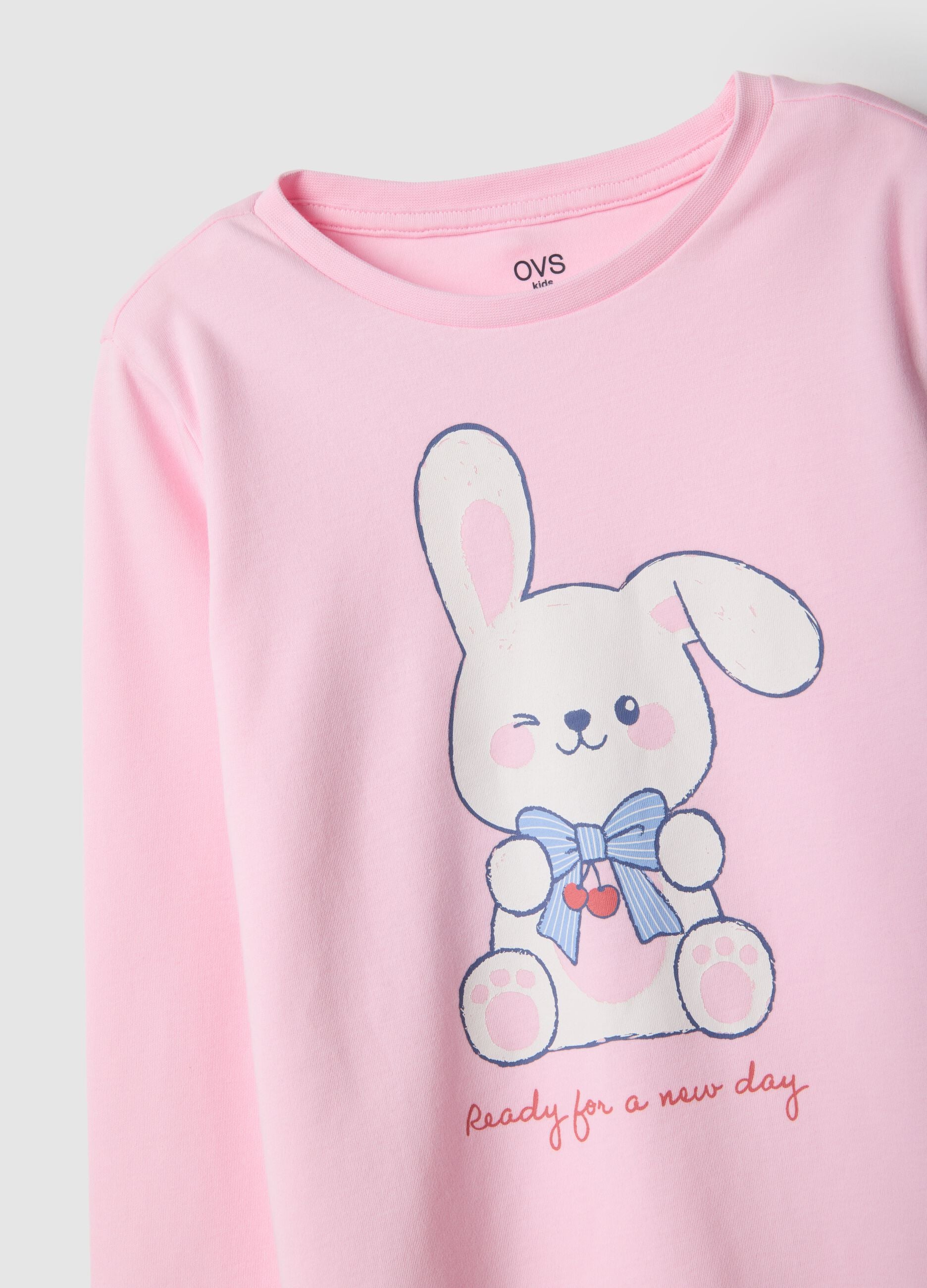 Pink pure cotton girl's pyjamas, regular fit with print