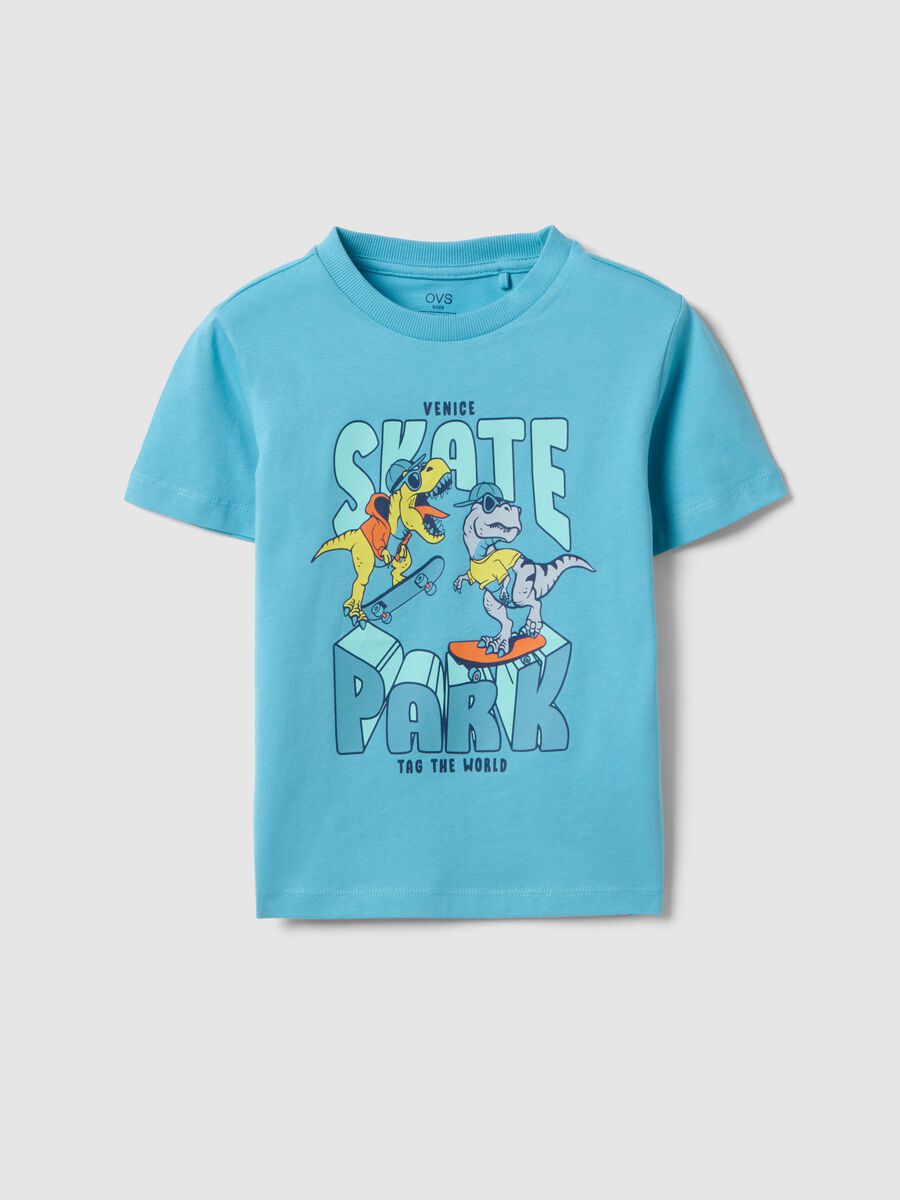 Boys' pure cotton oversized blue T-shirt with dinosaurs_0