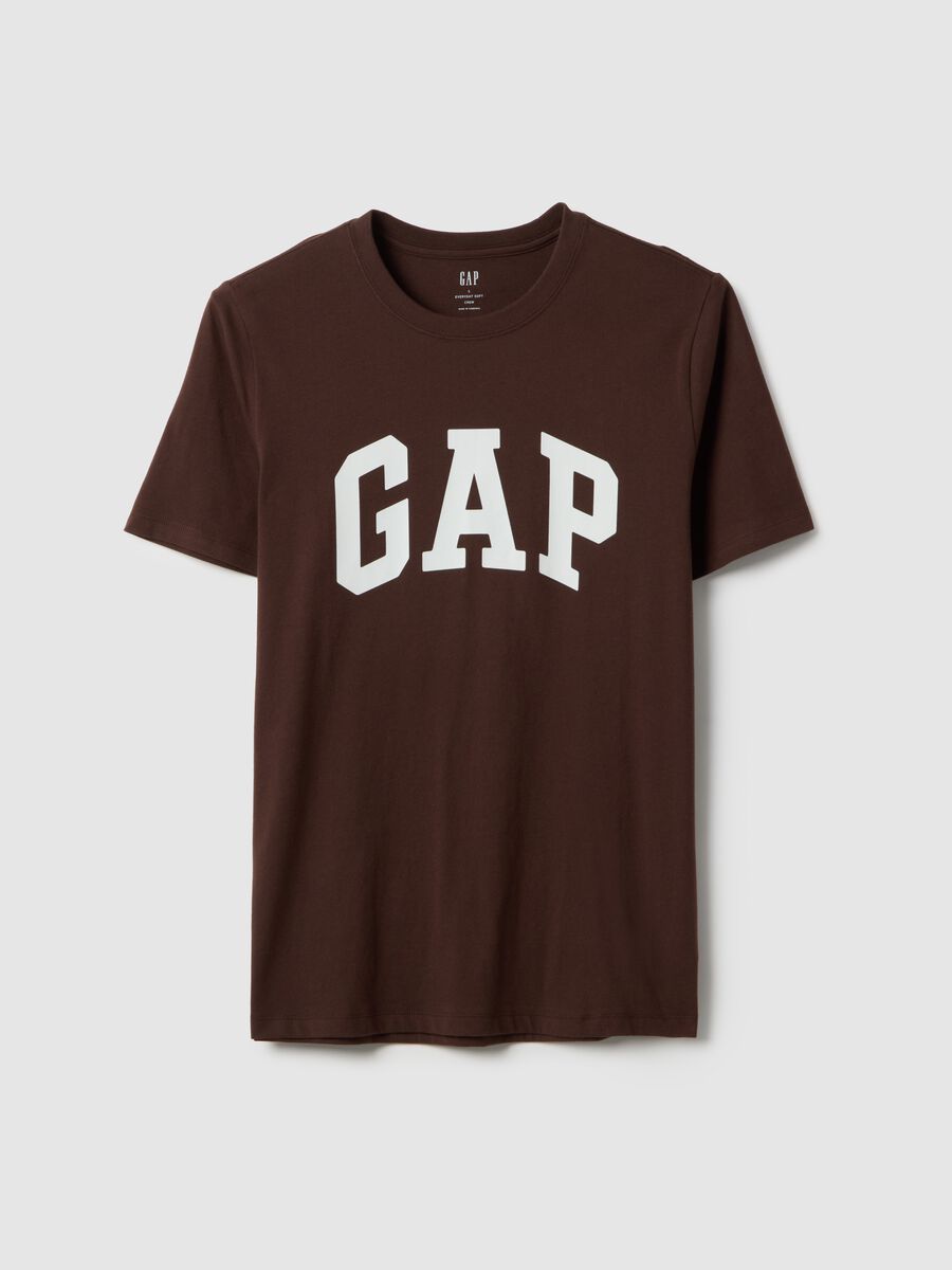 Brown short-sleeve T-shirt in pure cotton, regular fit with logo_0
