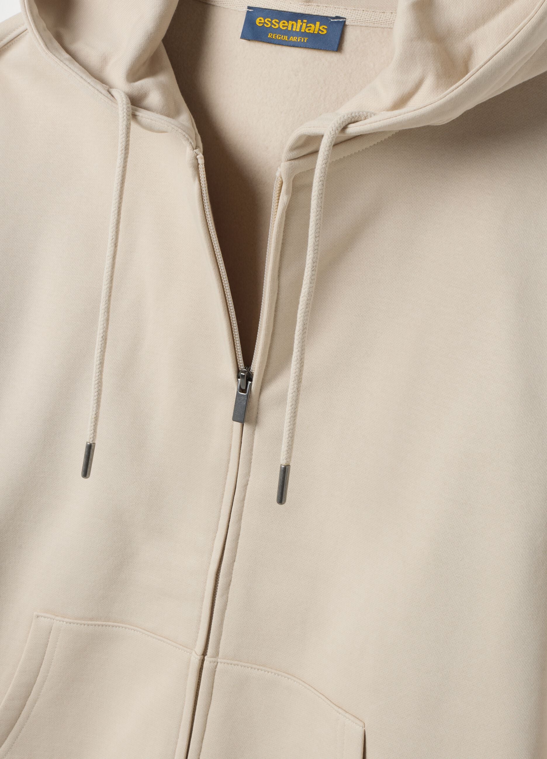 Beige cotton-blend sweatshirt with crew neck and hood