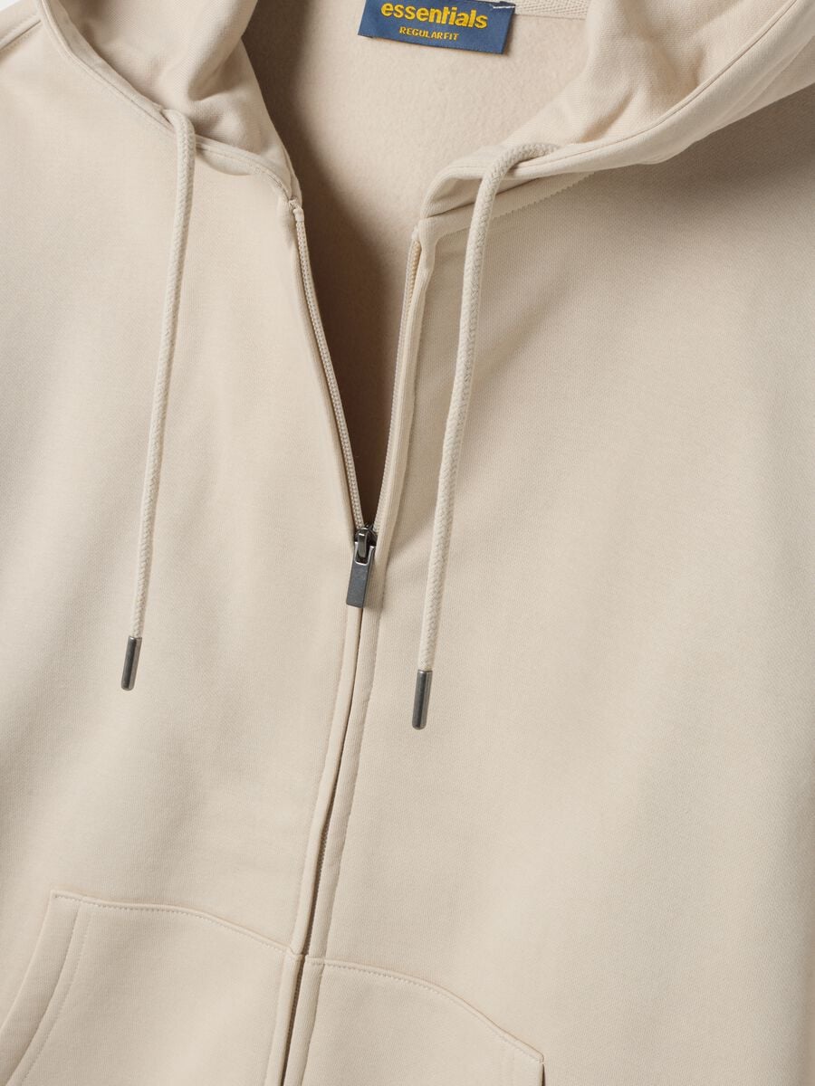 Beige cotton-blend sweatshirt with crew neck and hood_1