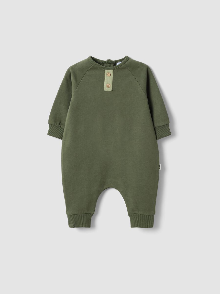 Green long-sleeved organic cotton baby sleepsuit_0