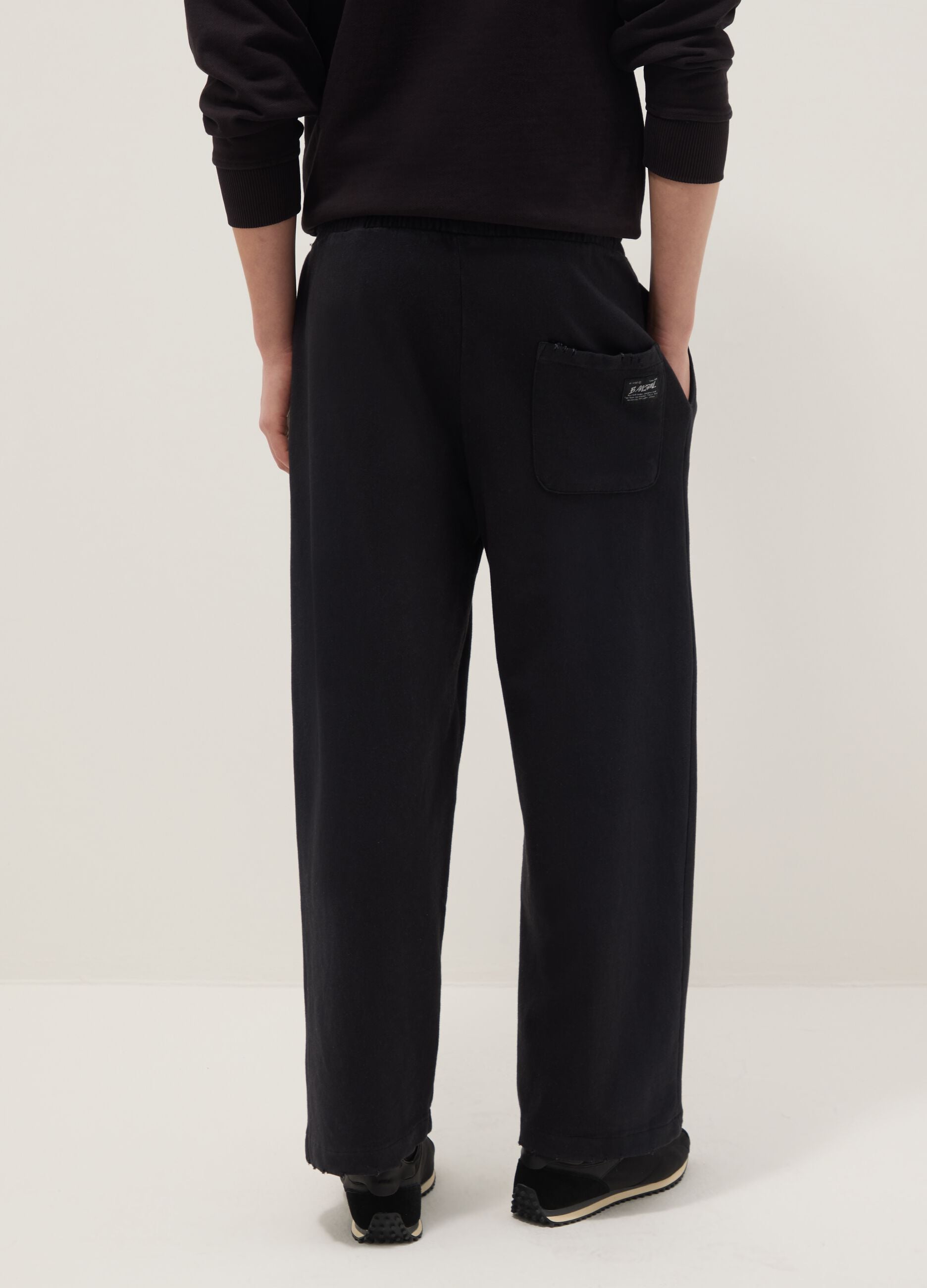 Black cotton blend regular fit trousers