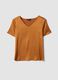 Brown satin V-neck stretch blouse, regular fit_0