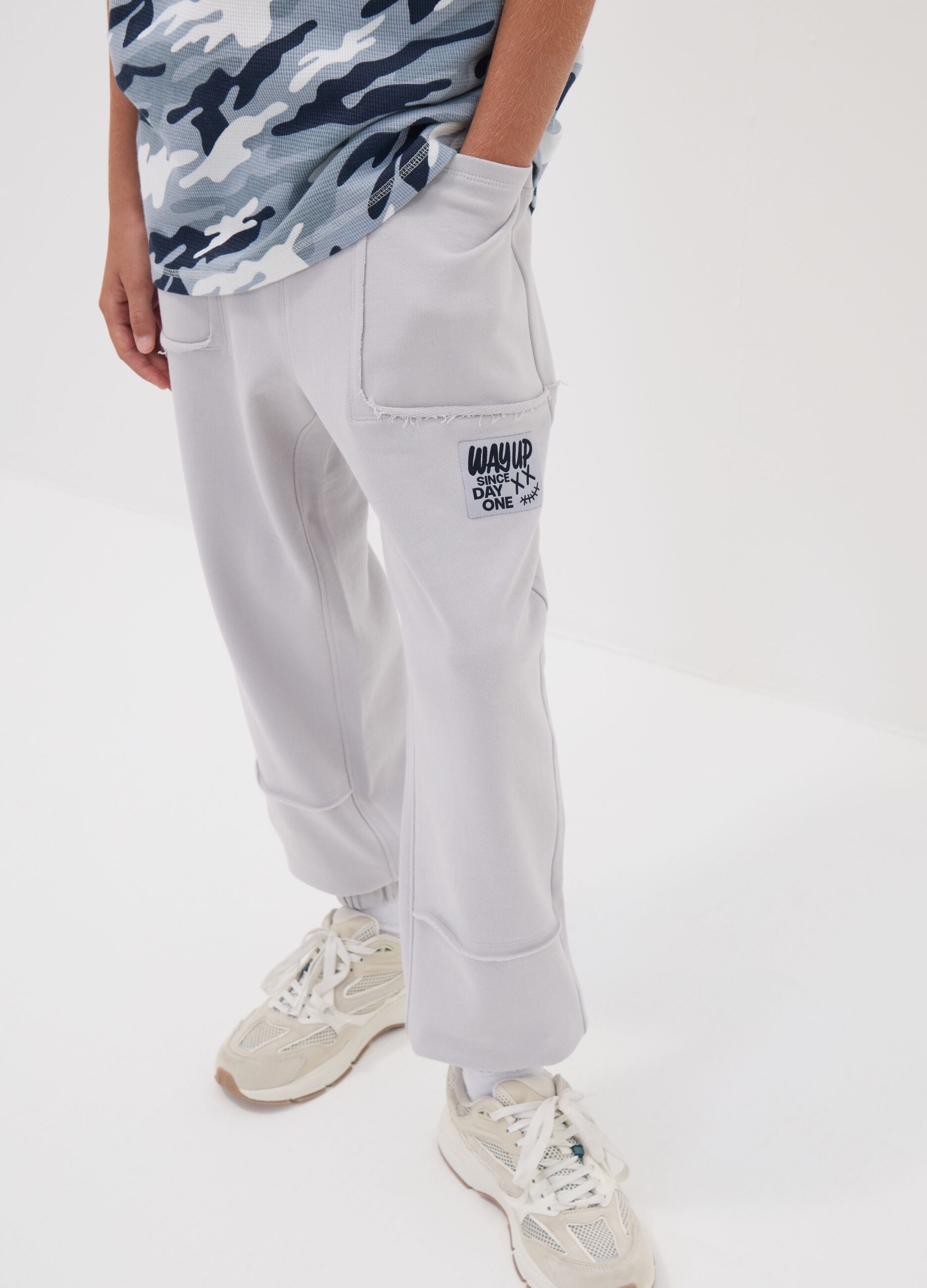 Grey pure cotton joggers with "Way Up" graphic for boys