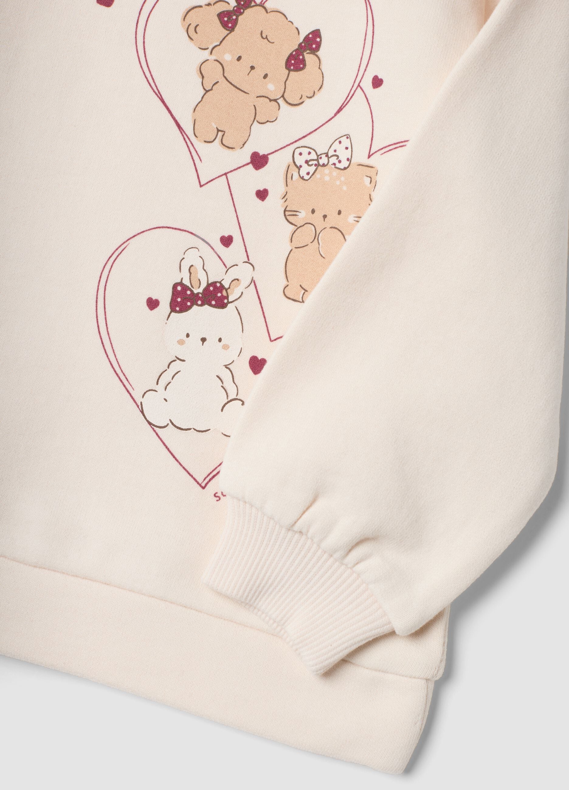 Beige pure cotton printed crew-neck sweatshirt