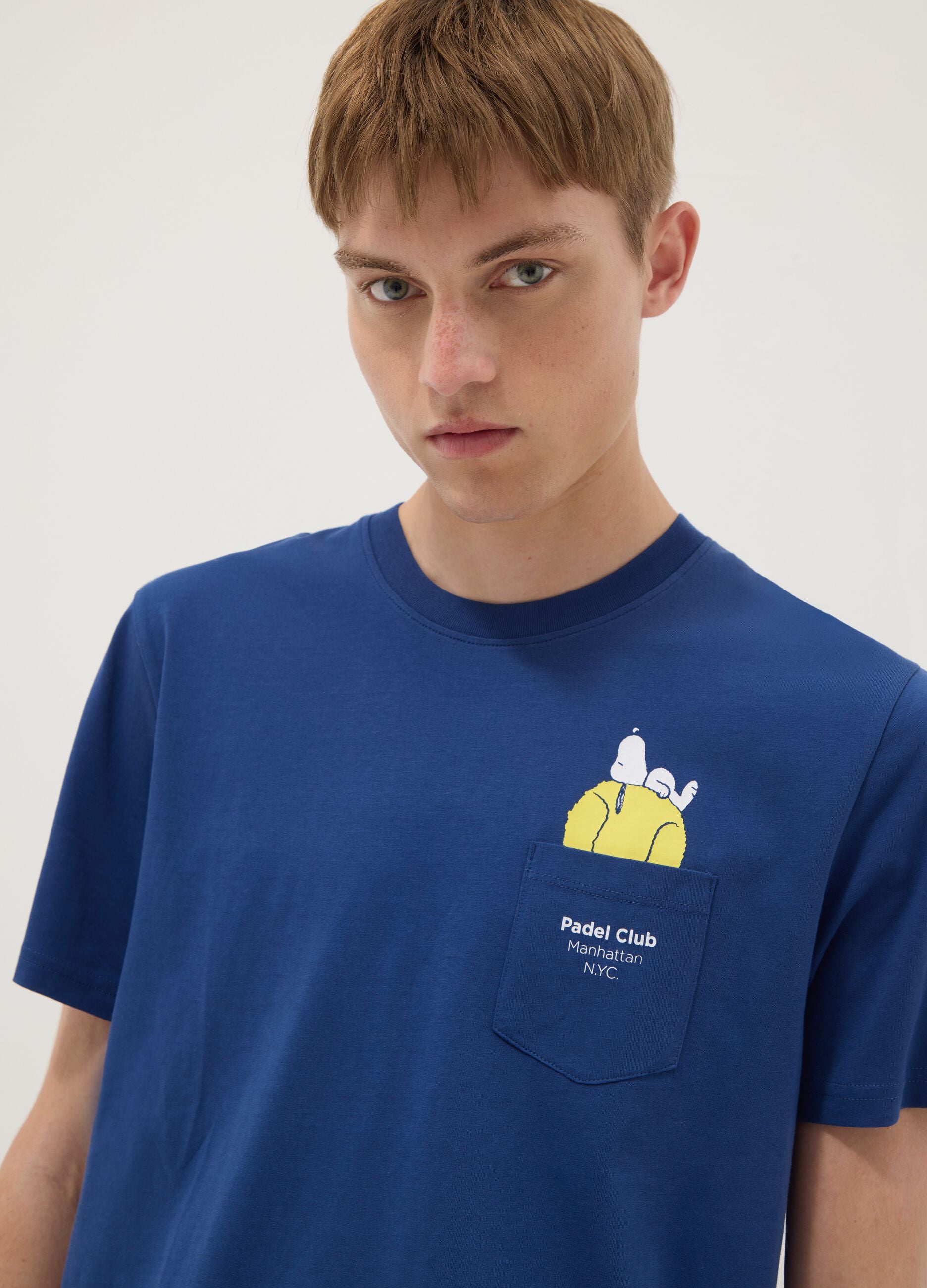 Blue pure cotton T-shirt with chest pocket