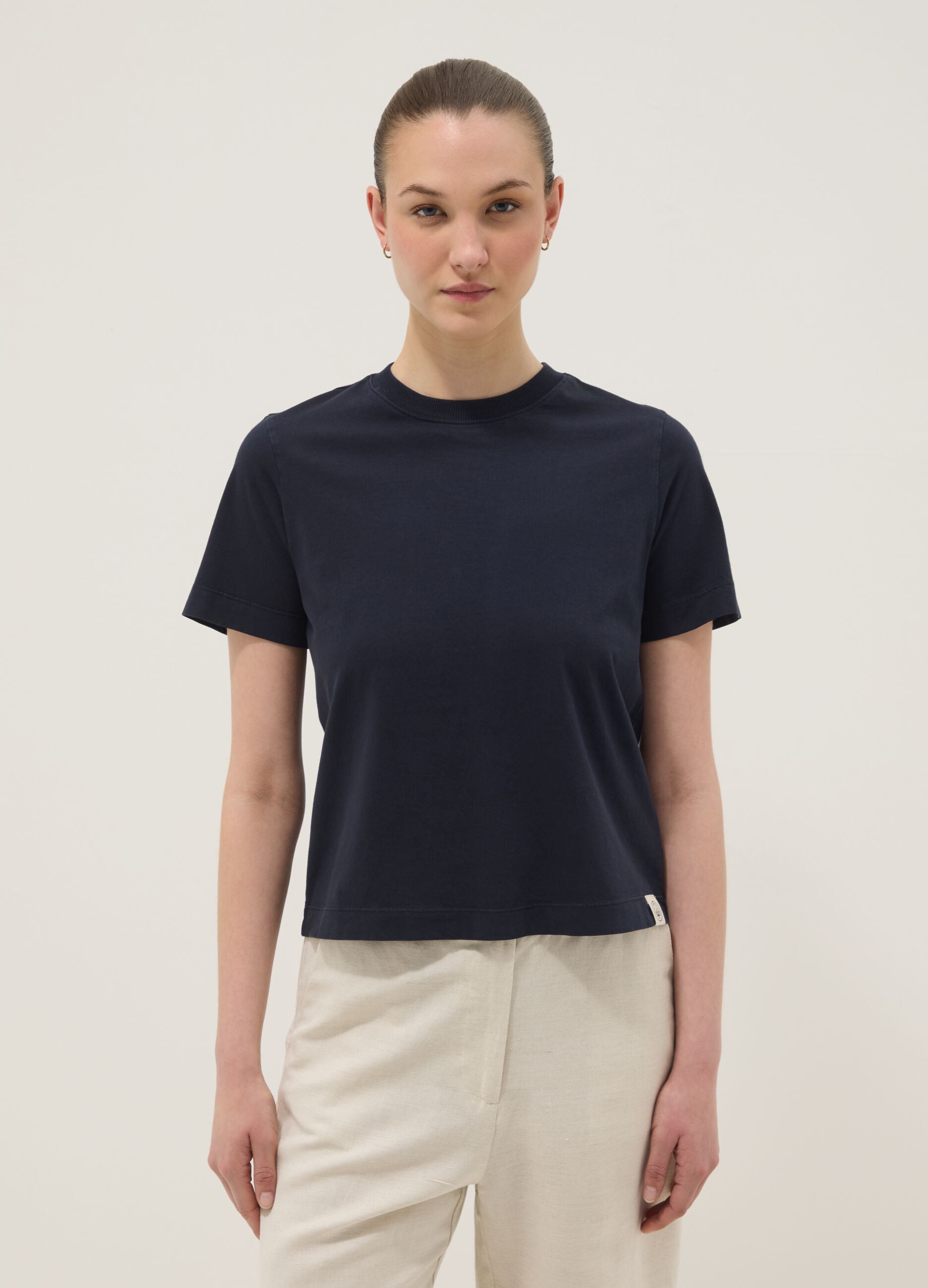Blue short-sleeve pure cotton regular fit T-shirt