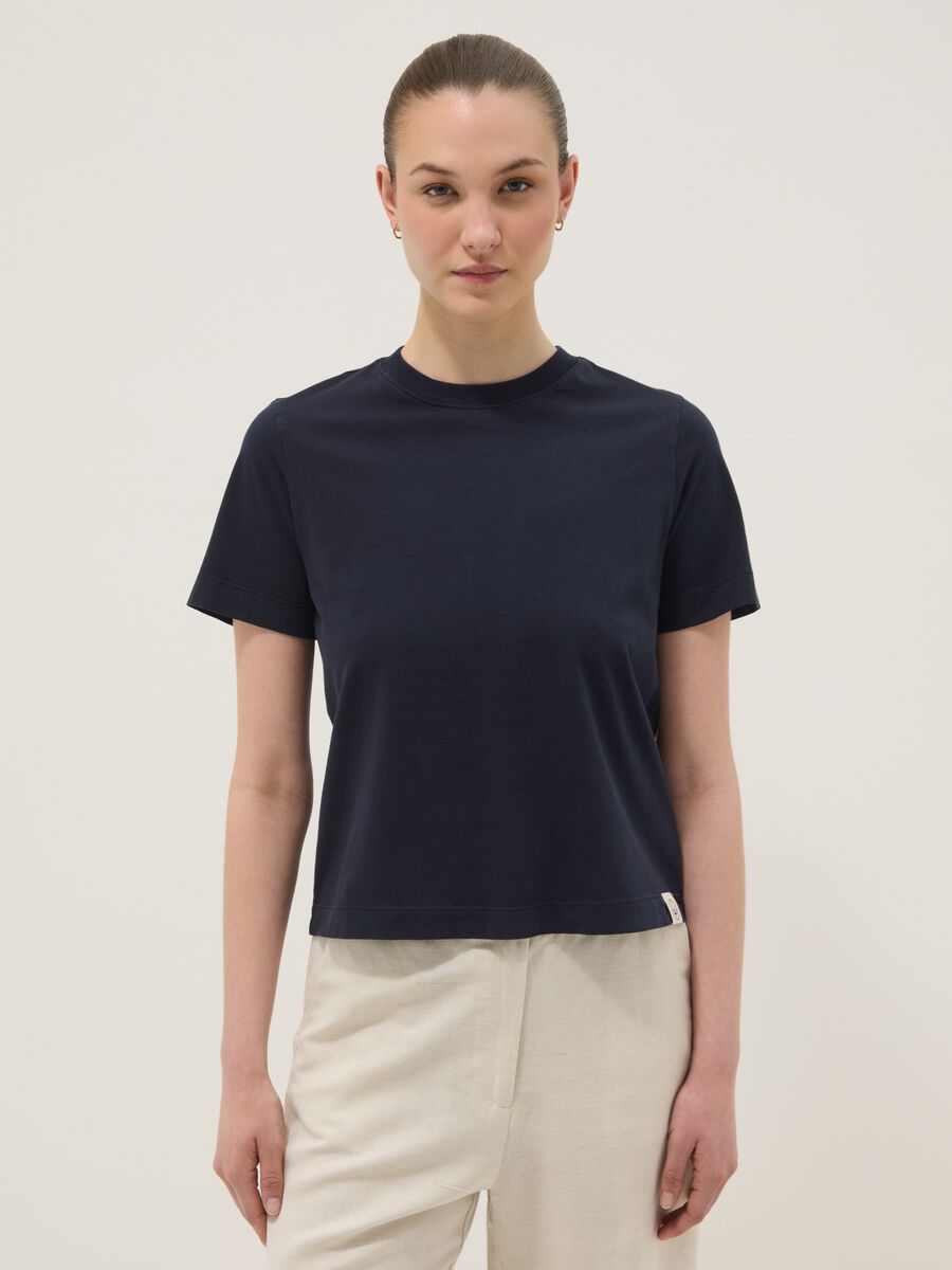 Blue short-sleeve pure cotton regular fit T-shirt_1