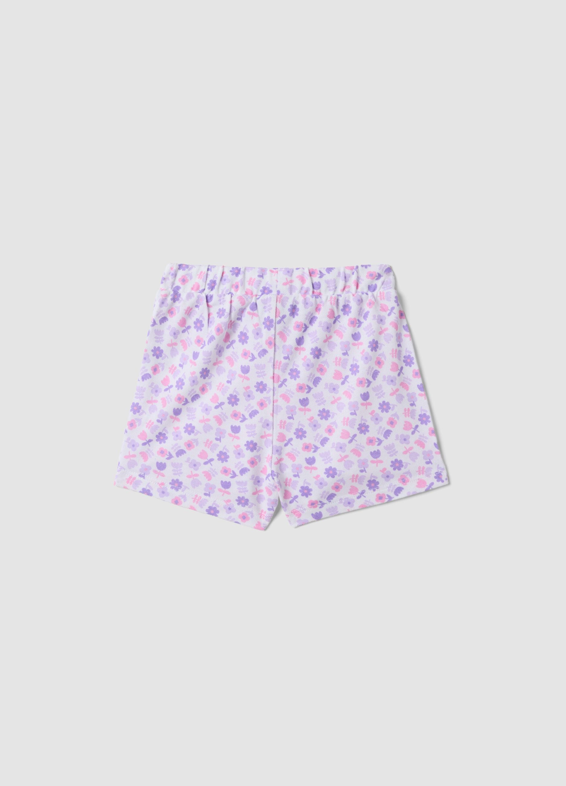 Purple pure cotton floral-print shorts for baby girls, regular fit