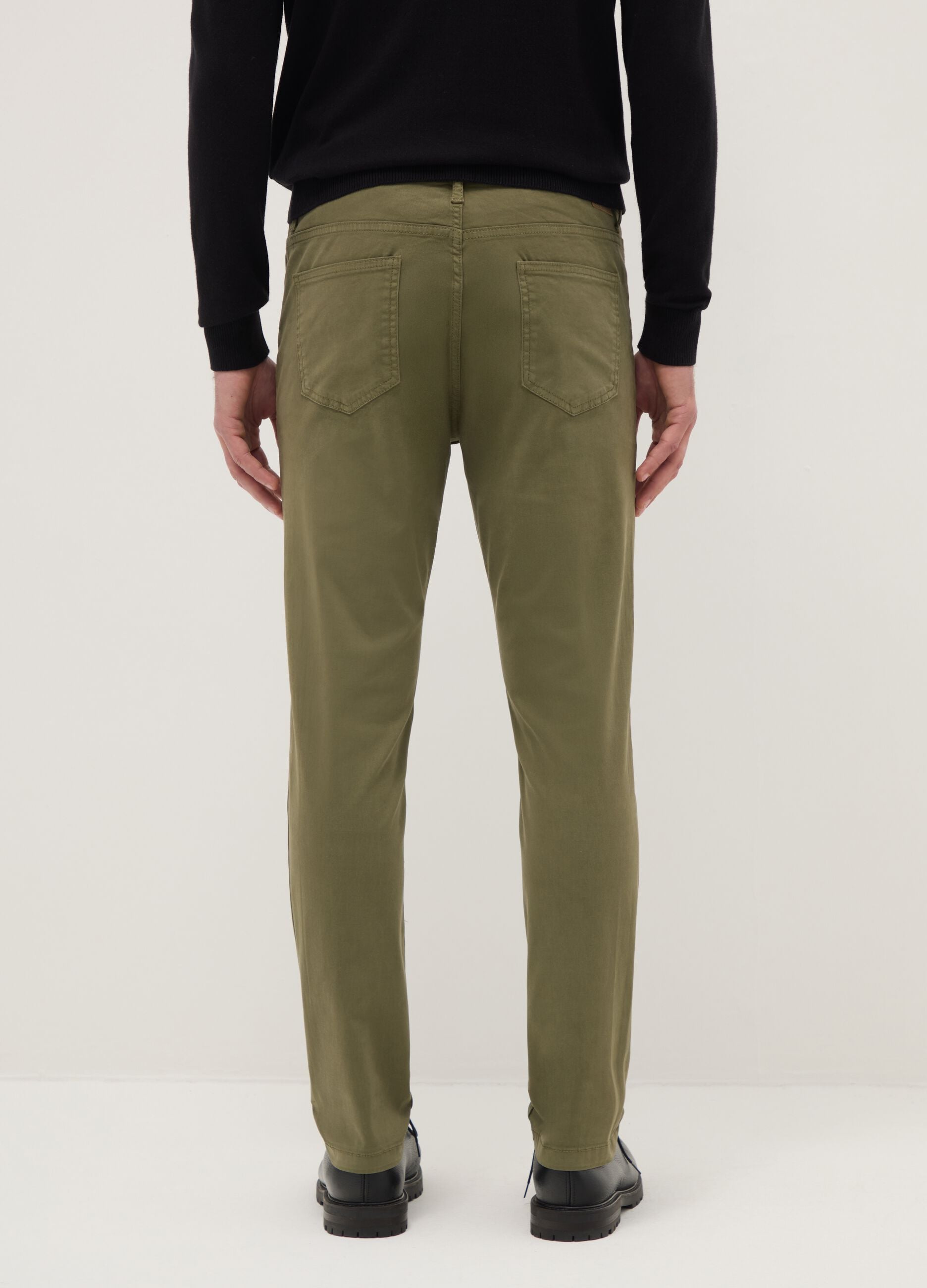 Green stretch cotton skinny fit trousers
