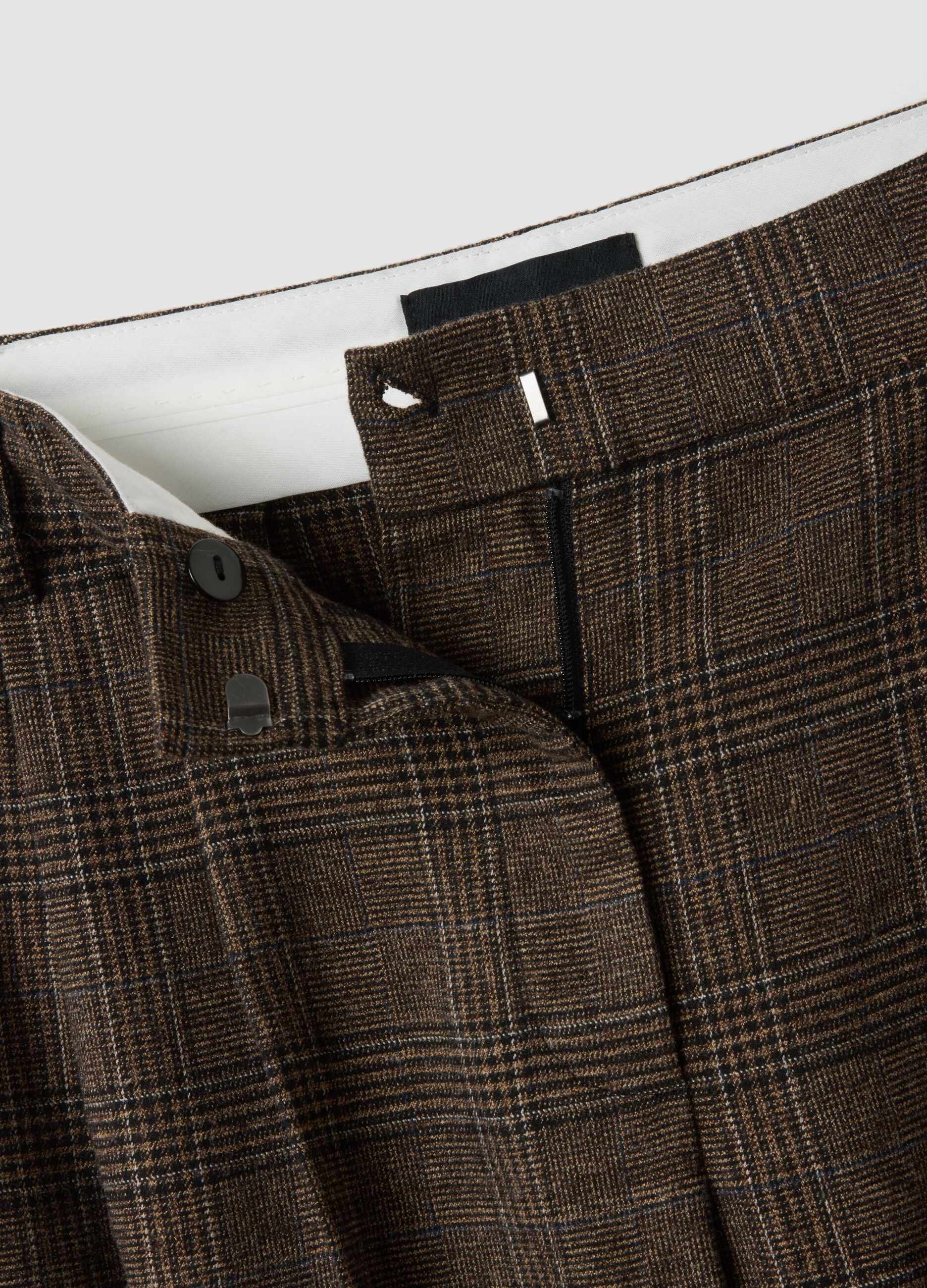 Brown wide-leg checked stretch-viscose trousers
