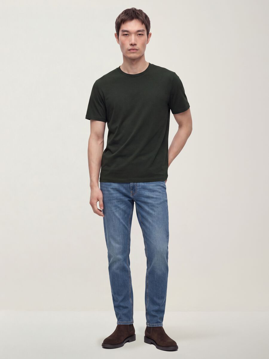 Grey mercerised pure cotton crew-neck T-shirt, regular fit_1