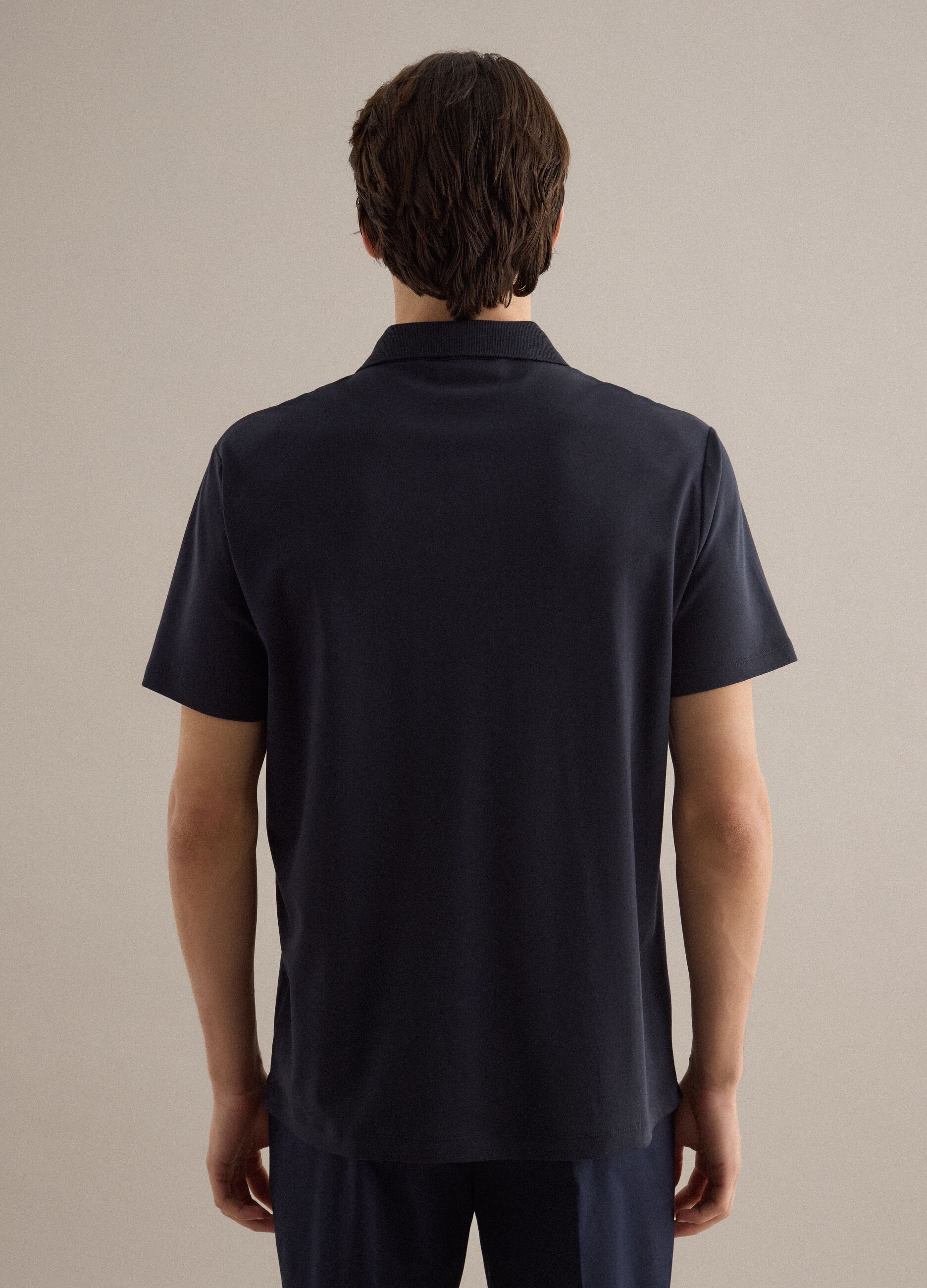 Black regular-fit polo in pure mercerised cotton