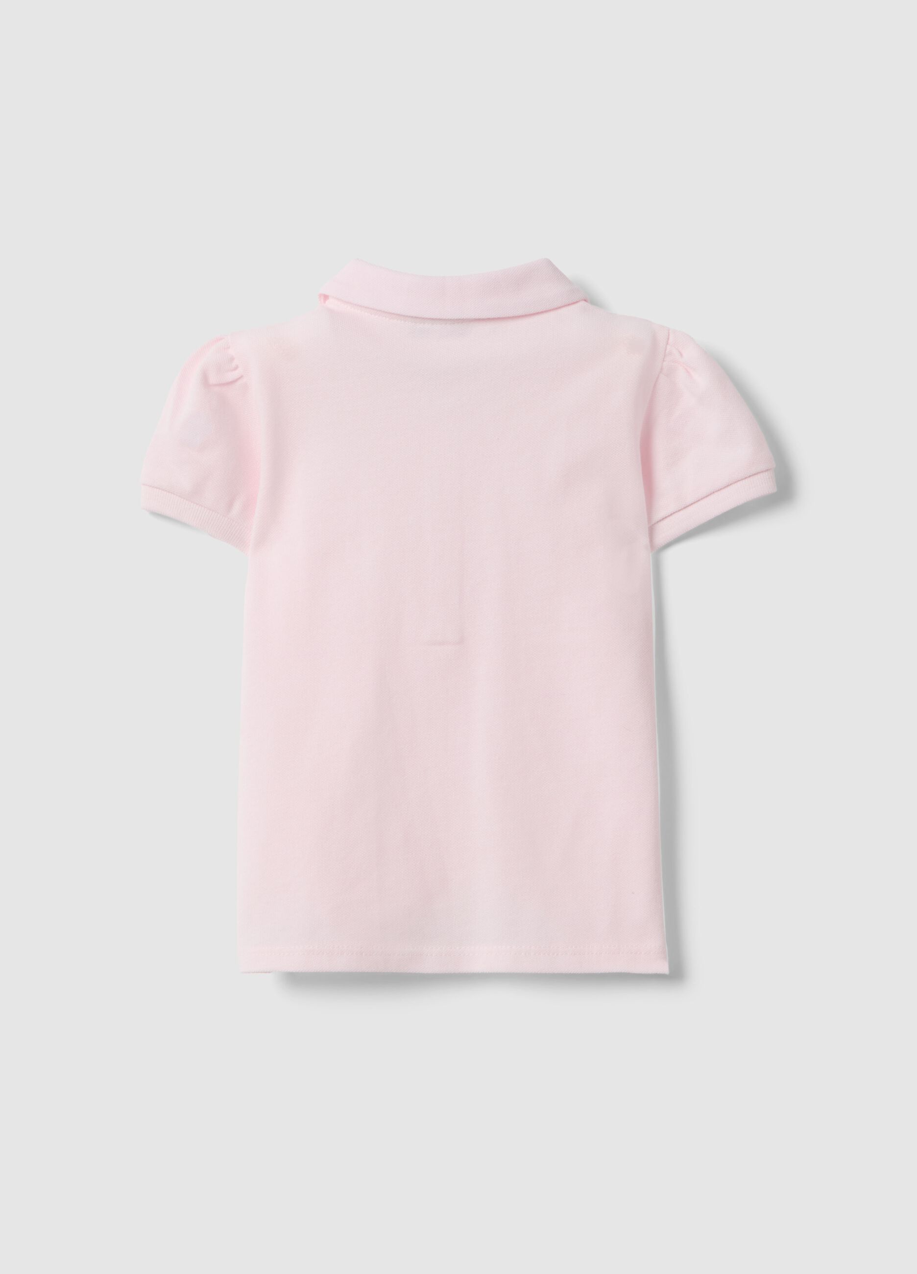 Girls' Pink Cotton Polo Shirt, Regular Fit with Frill Detail