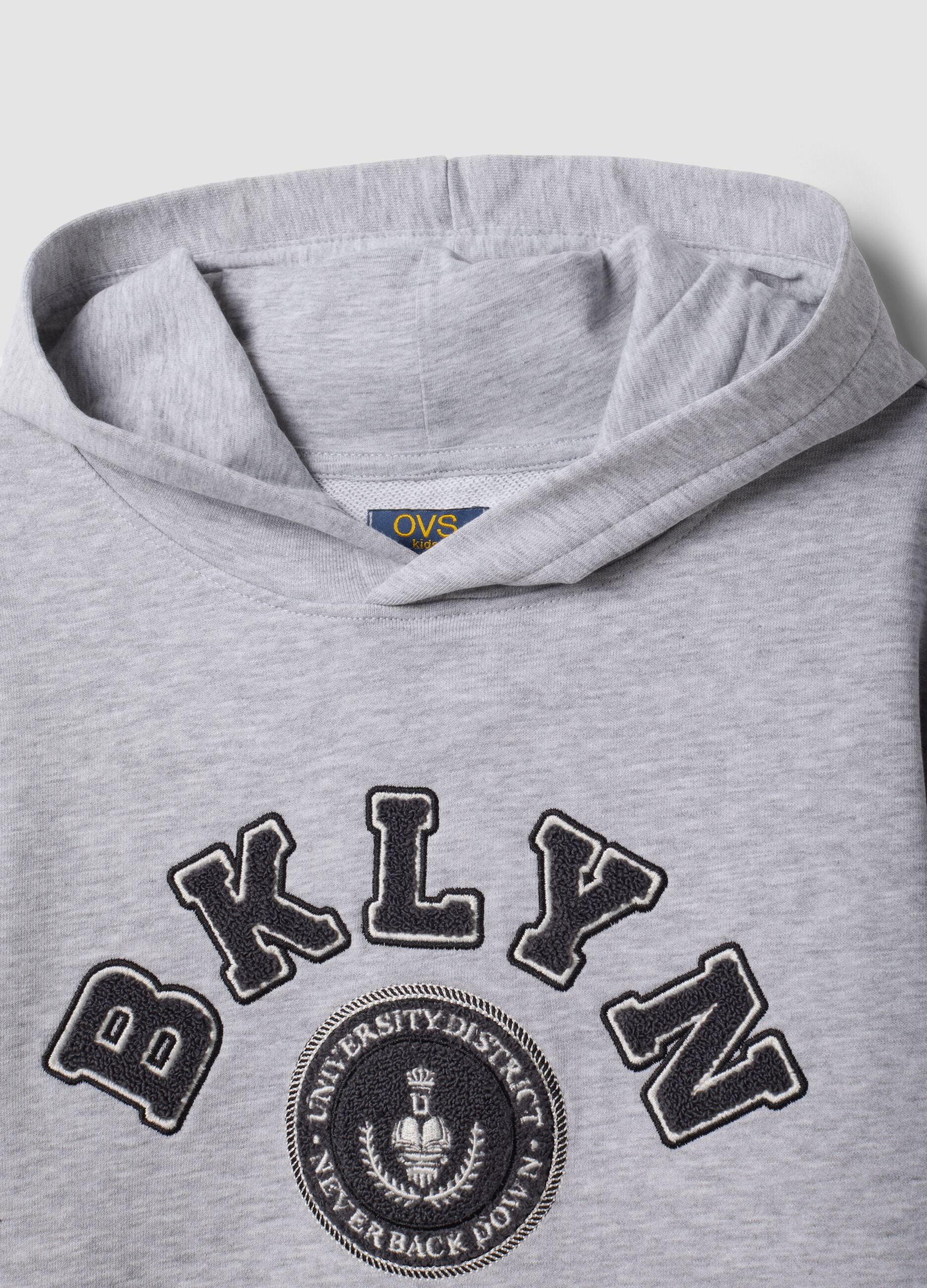 Grey cotton-viscose blend hoodie, relaxed fit, for boys