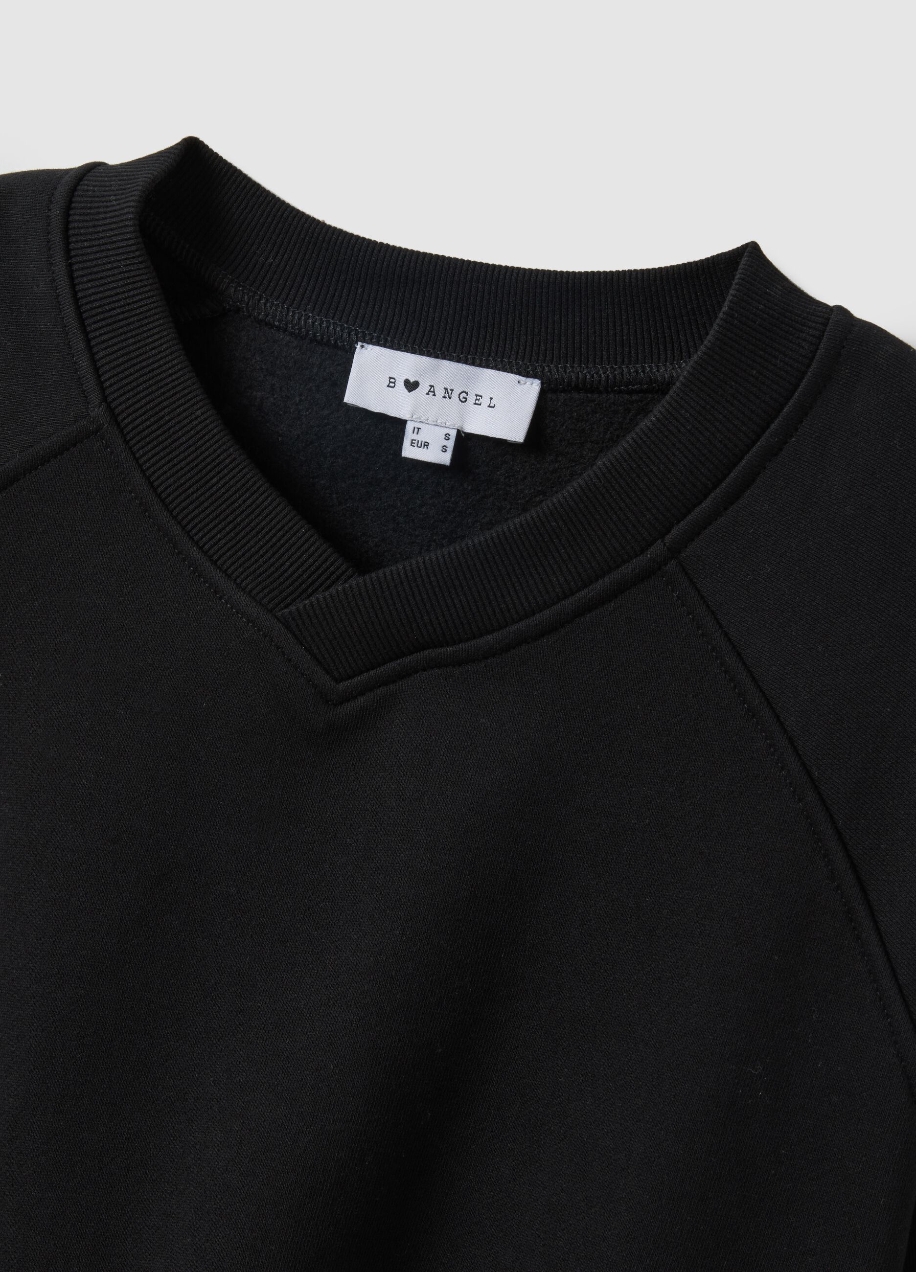 Black oversized cotton blend sweatshirt with V-neck